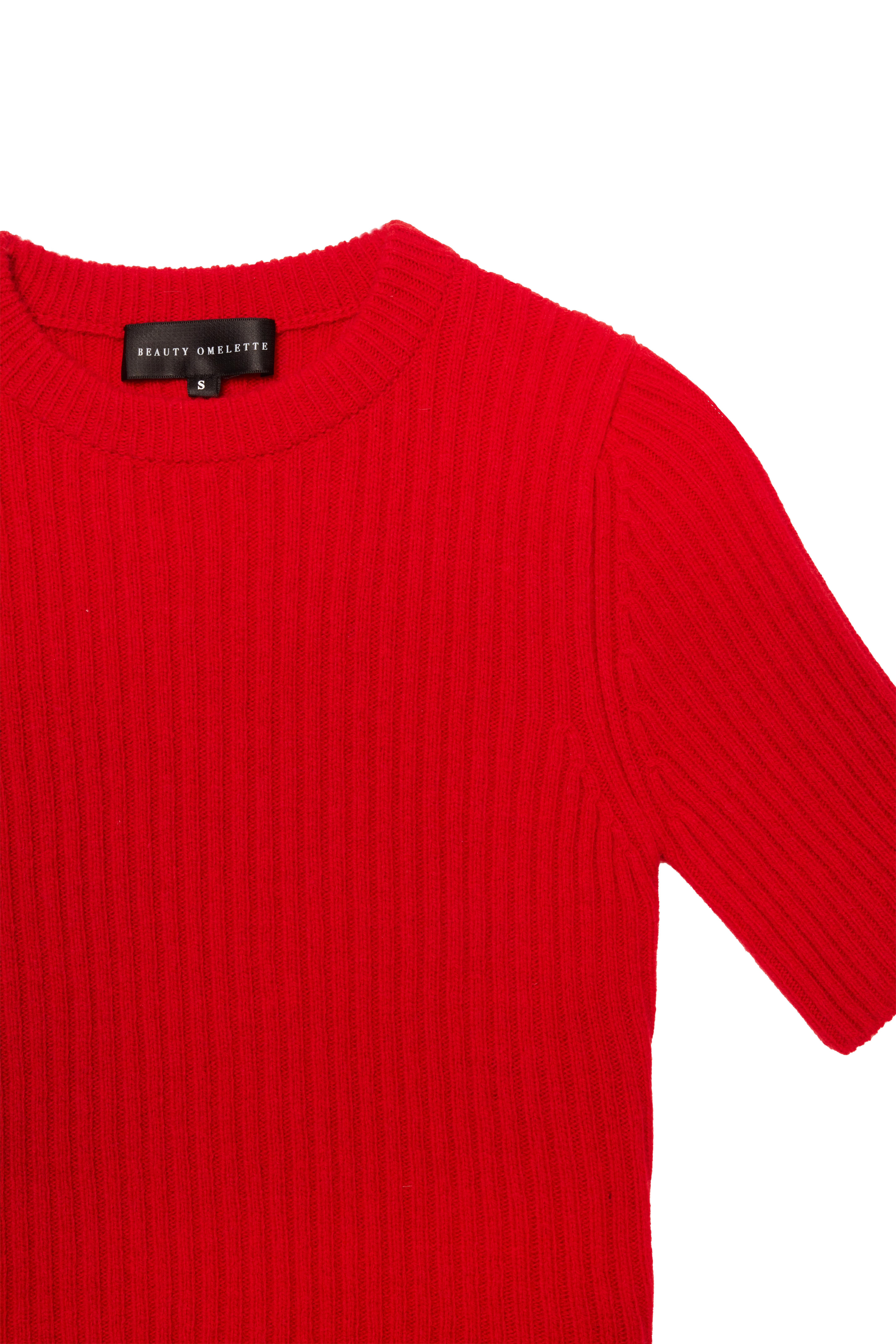 Kırmızı %100 Kaşmir Kısa Kol Kazak - Exclusive Collection