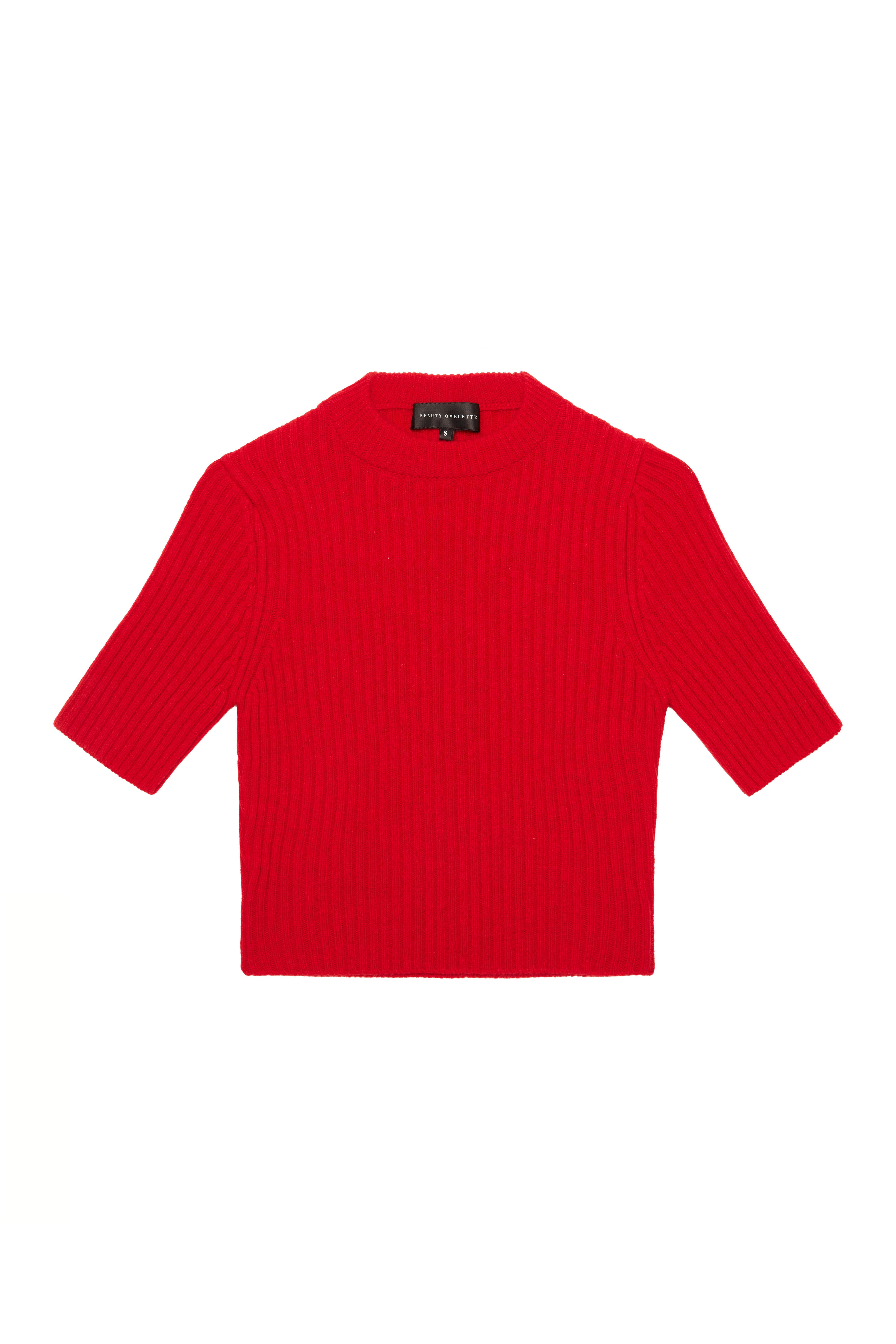 Kırmızı %100 Kaşmir Kısa Kol Kazak - Exclusive Collection