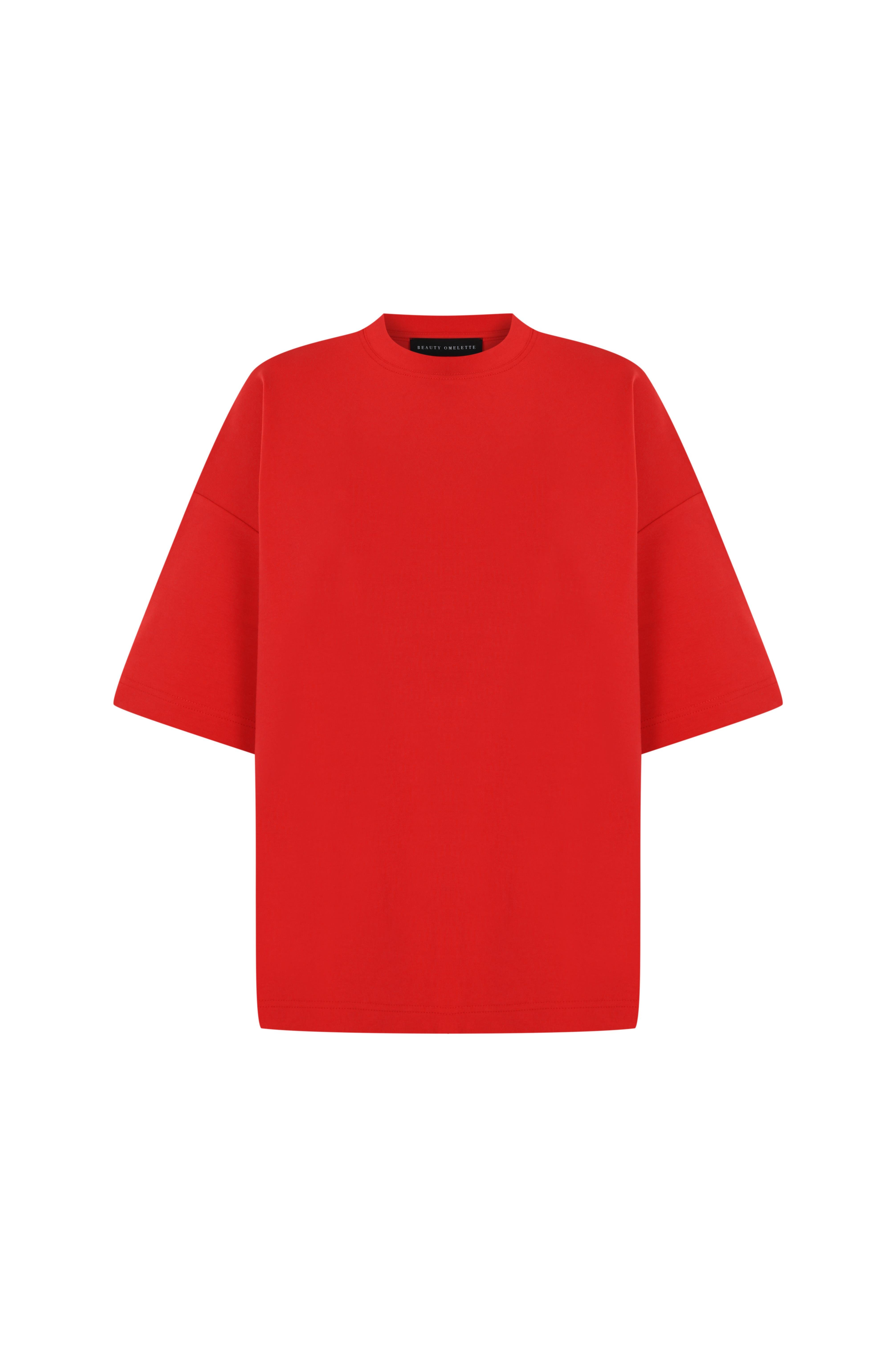 Kırmızı Bisiklet Yaka Oversize Tshirt