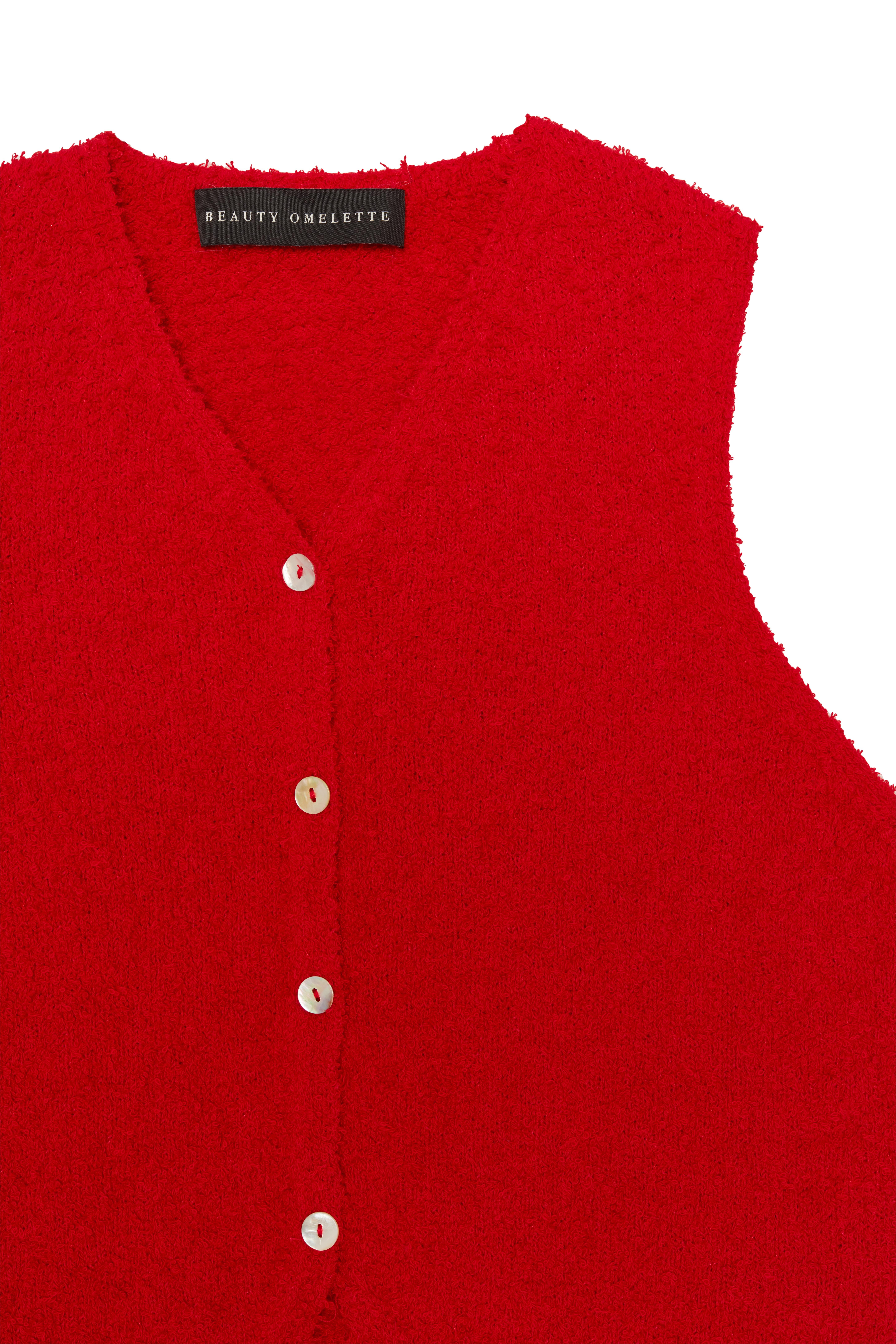 Kırmızı Buklet Crop Triko Yelek