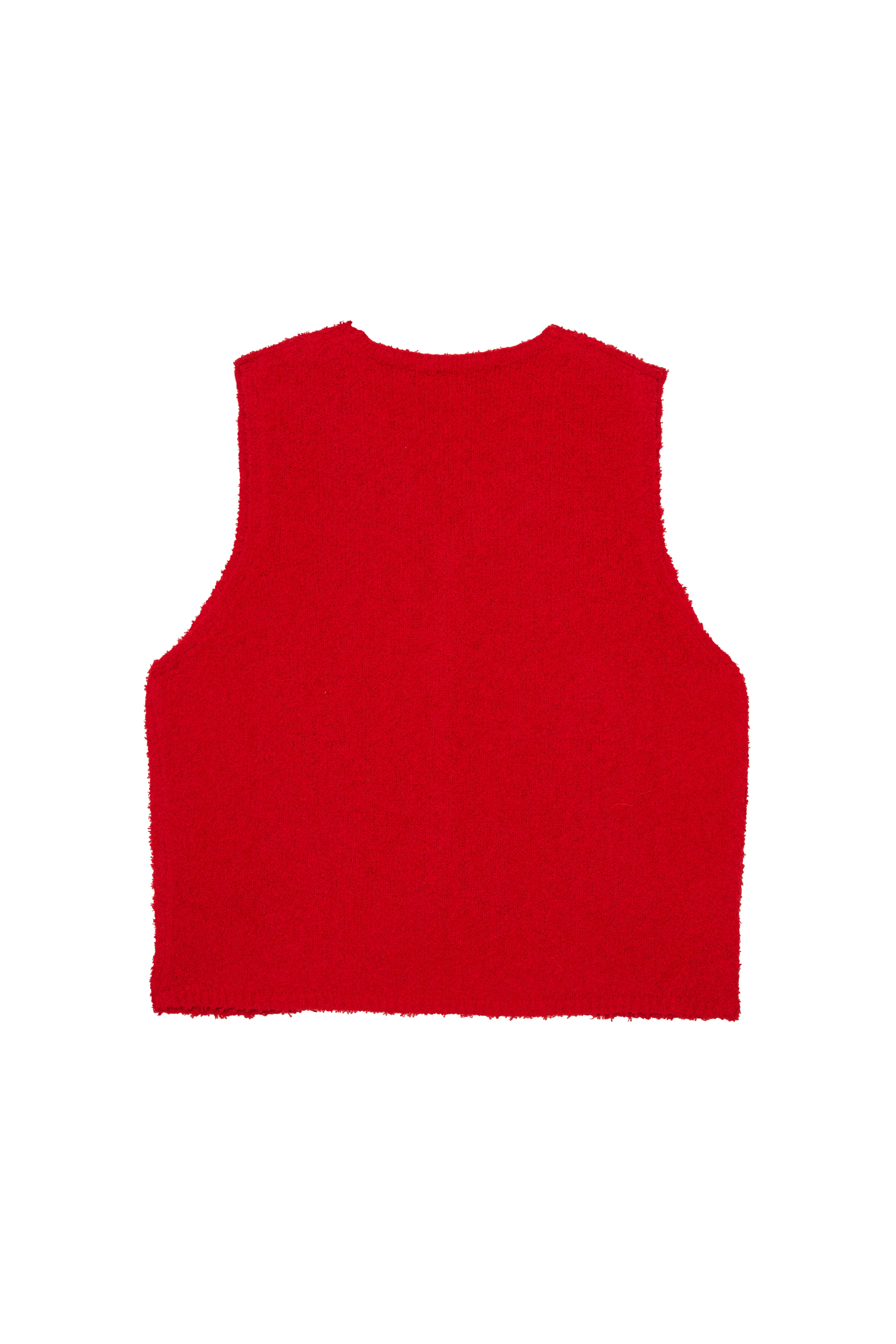 Kırmızı Buklet Crop Triko Yelek