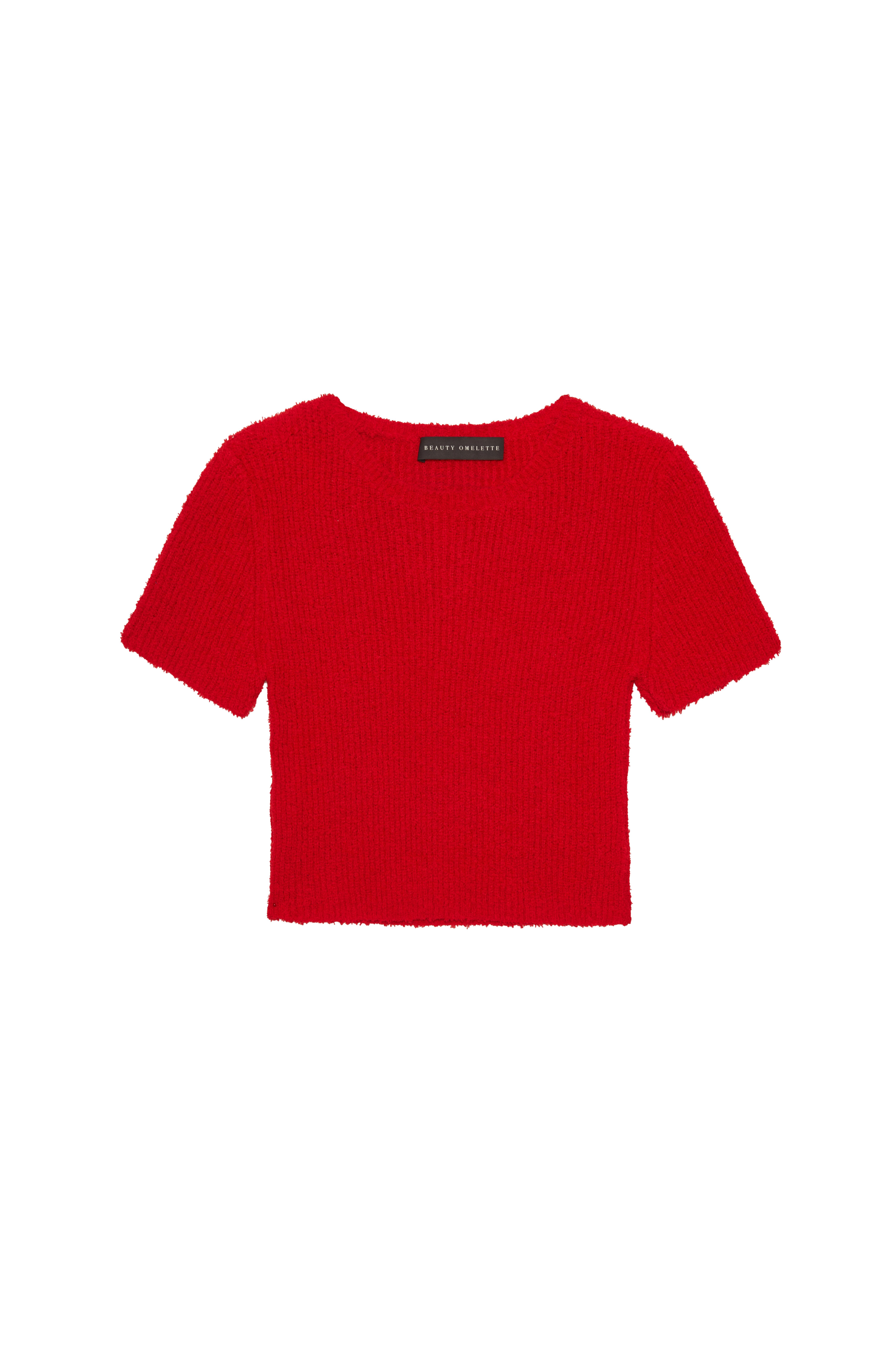 Kırmızı Buklet Kısa Kol Kazak