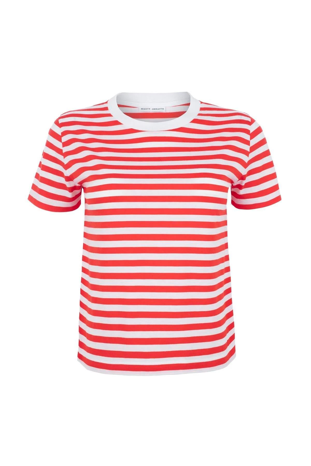 Kırmızı Çizgili Kısa Kollu Tshirt 