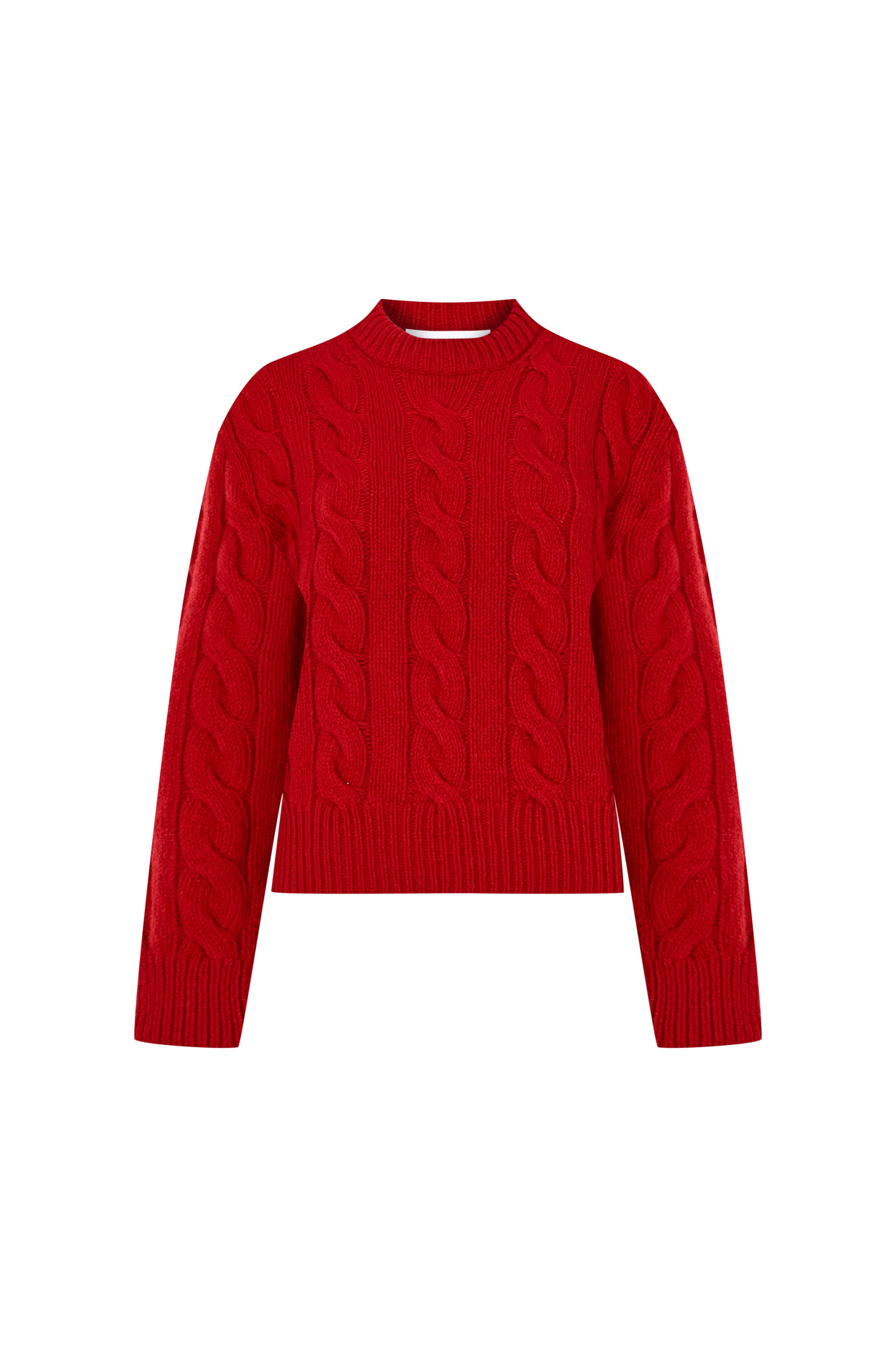 Kırmızı Saç Örgülü Kaşmir Kazak