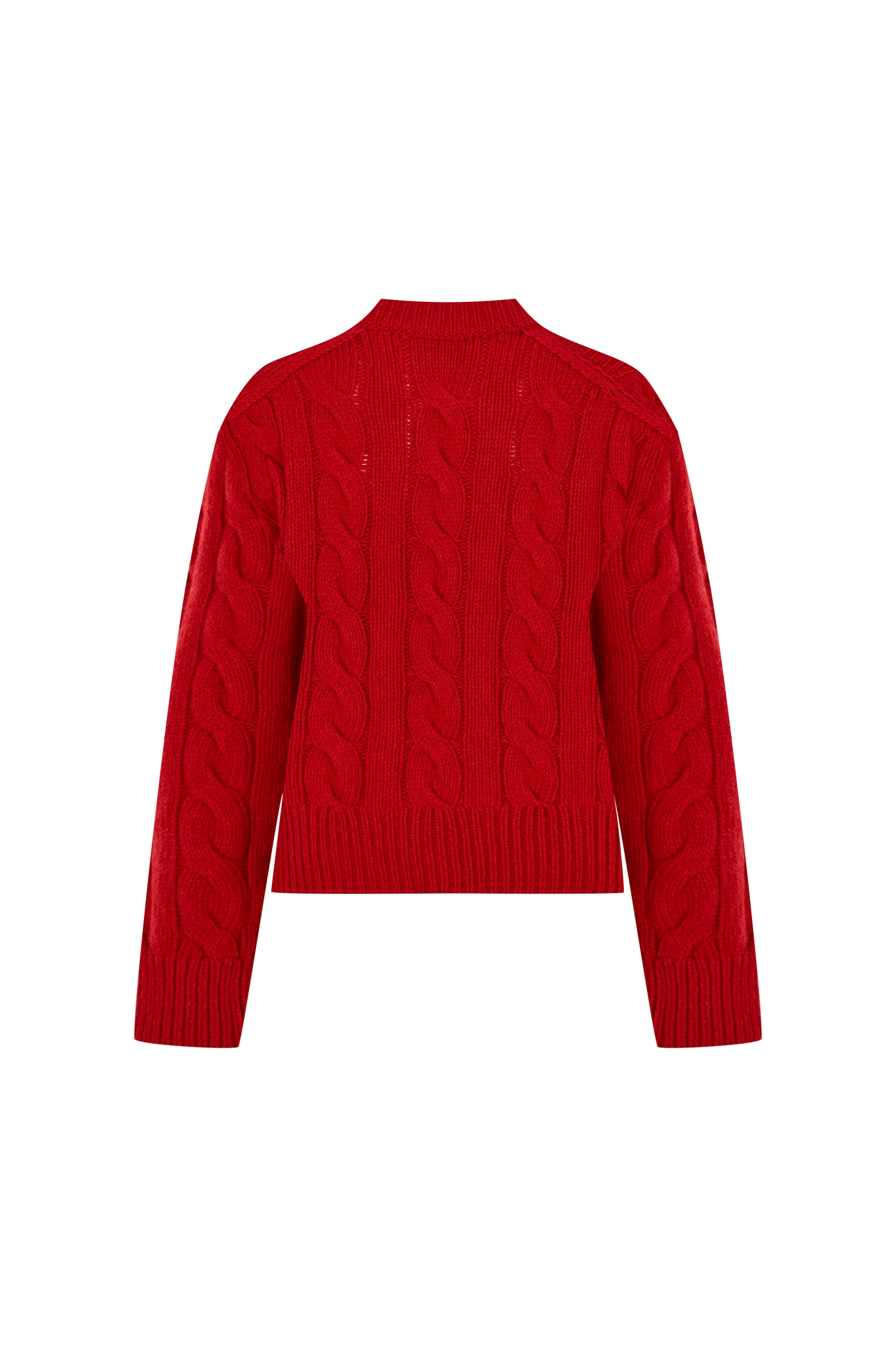 Kırmızı Saç Örgülü Kaşmir Kazak