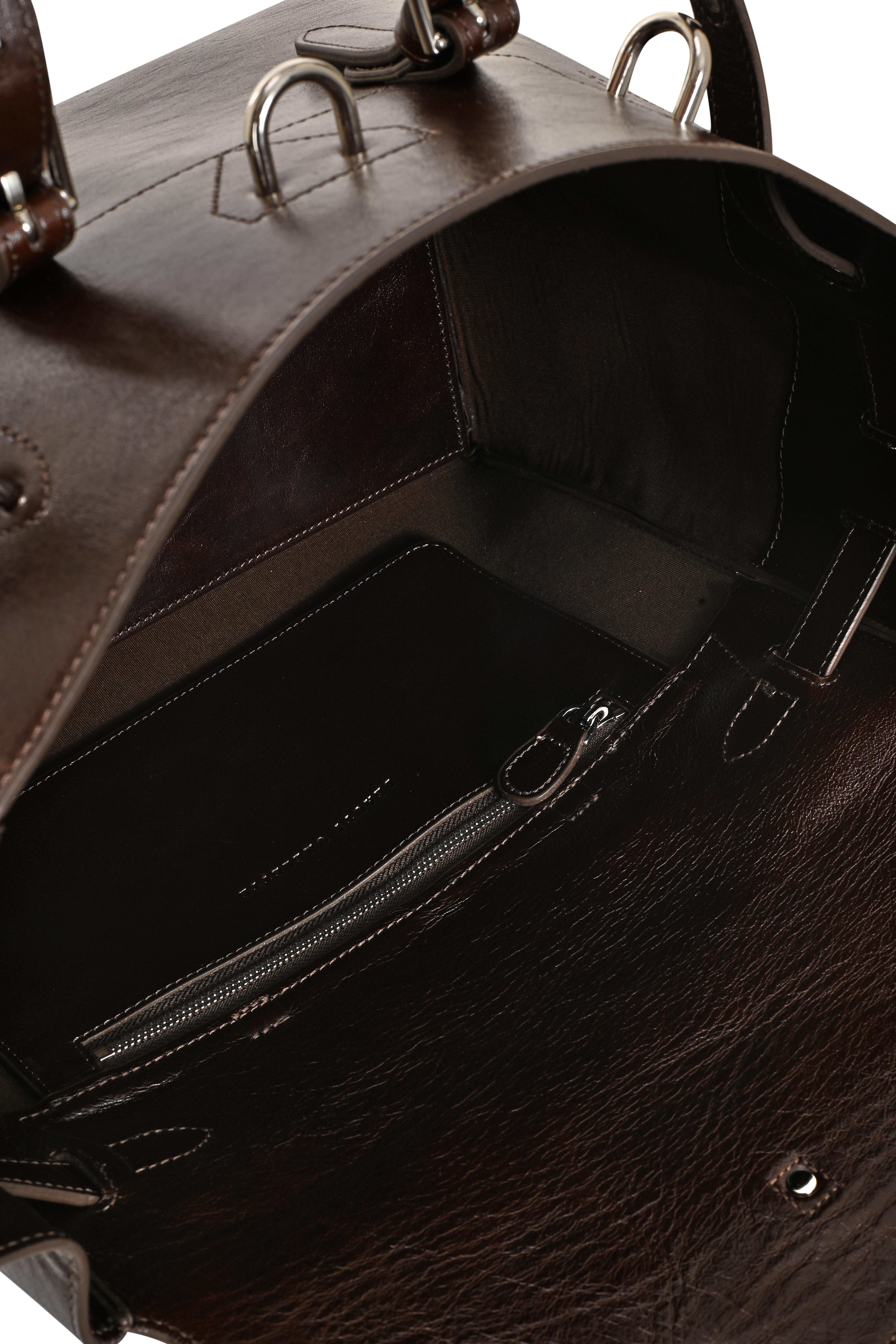 Kızıl Kahve Gabrielle Kırık Efektli Deri Day Bag Silver