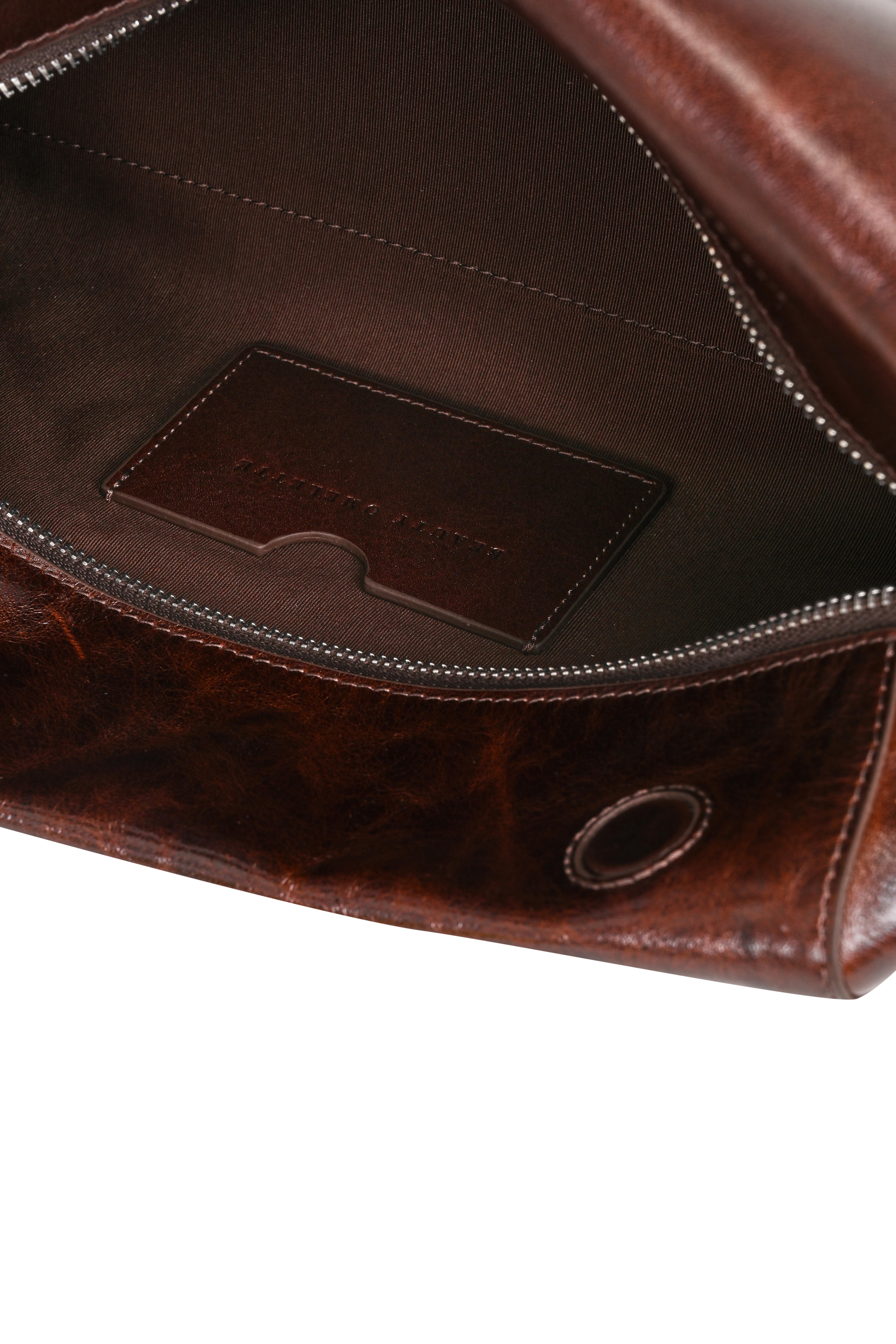 Kızıl Kahve Kırık Efektli Deri Oxford Clutch