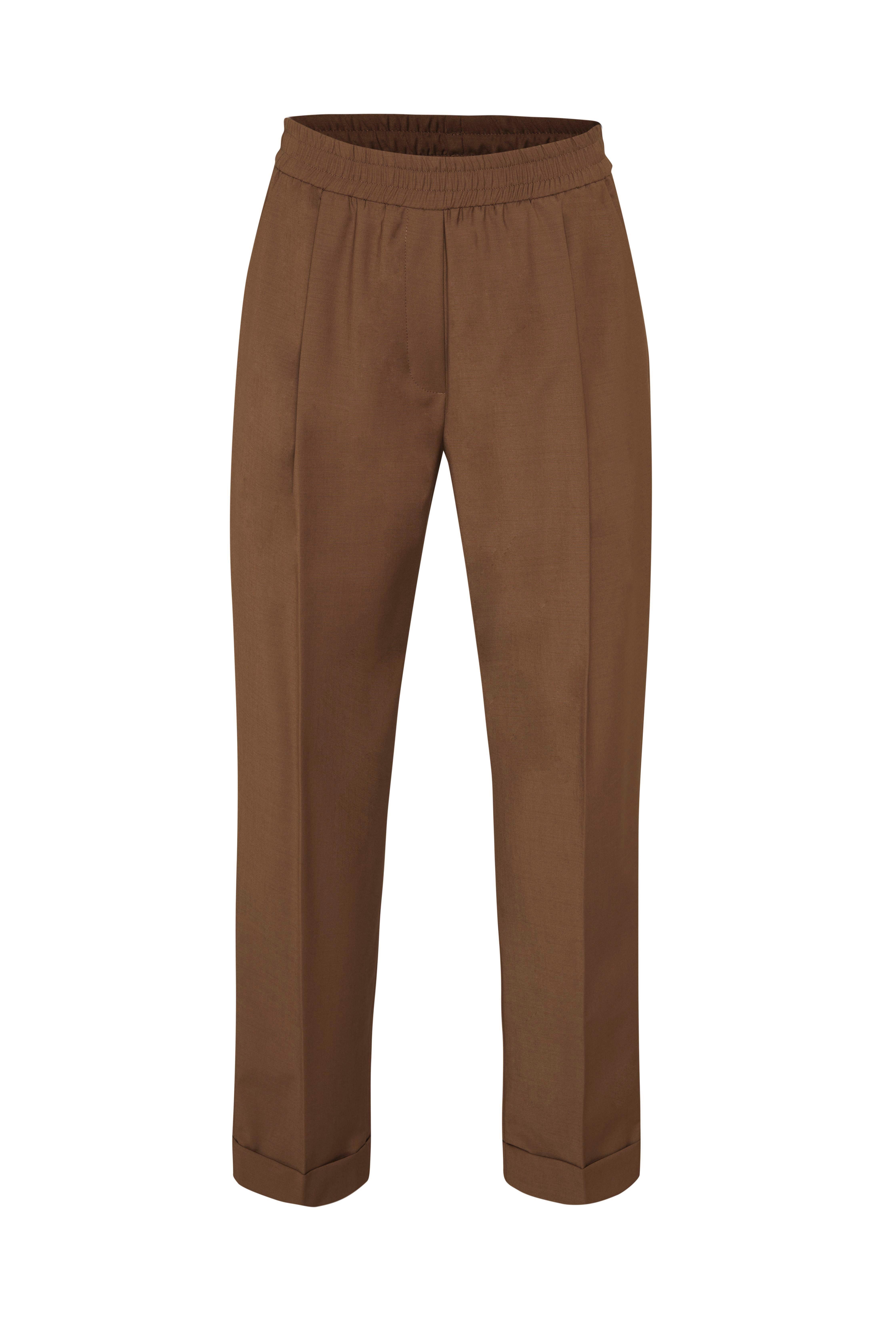 Koyu Camel Beli Lastikli Yünlü Duble Paça Pantolon