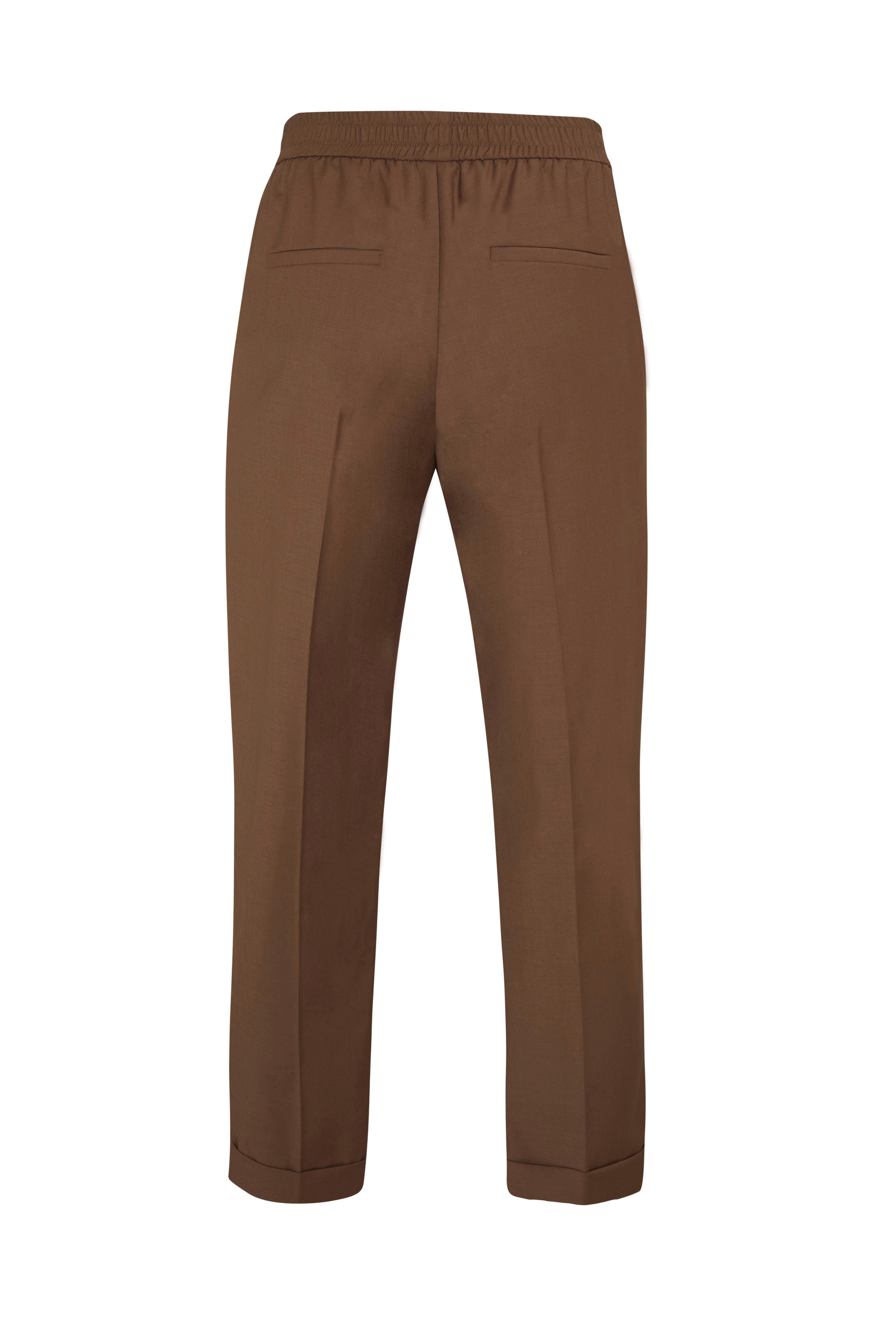 Koyu Camel Beli Lastikli Yünlü Duble Paça Pantolon