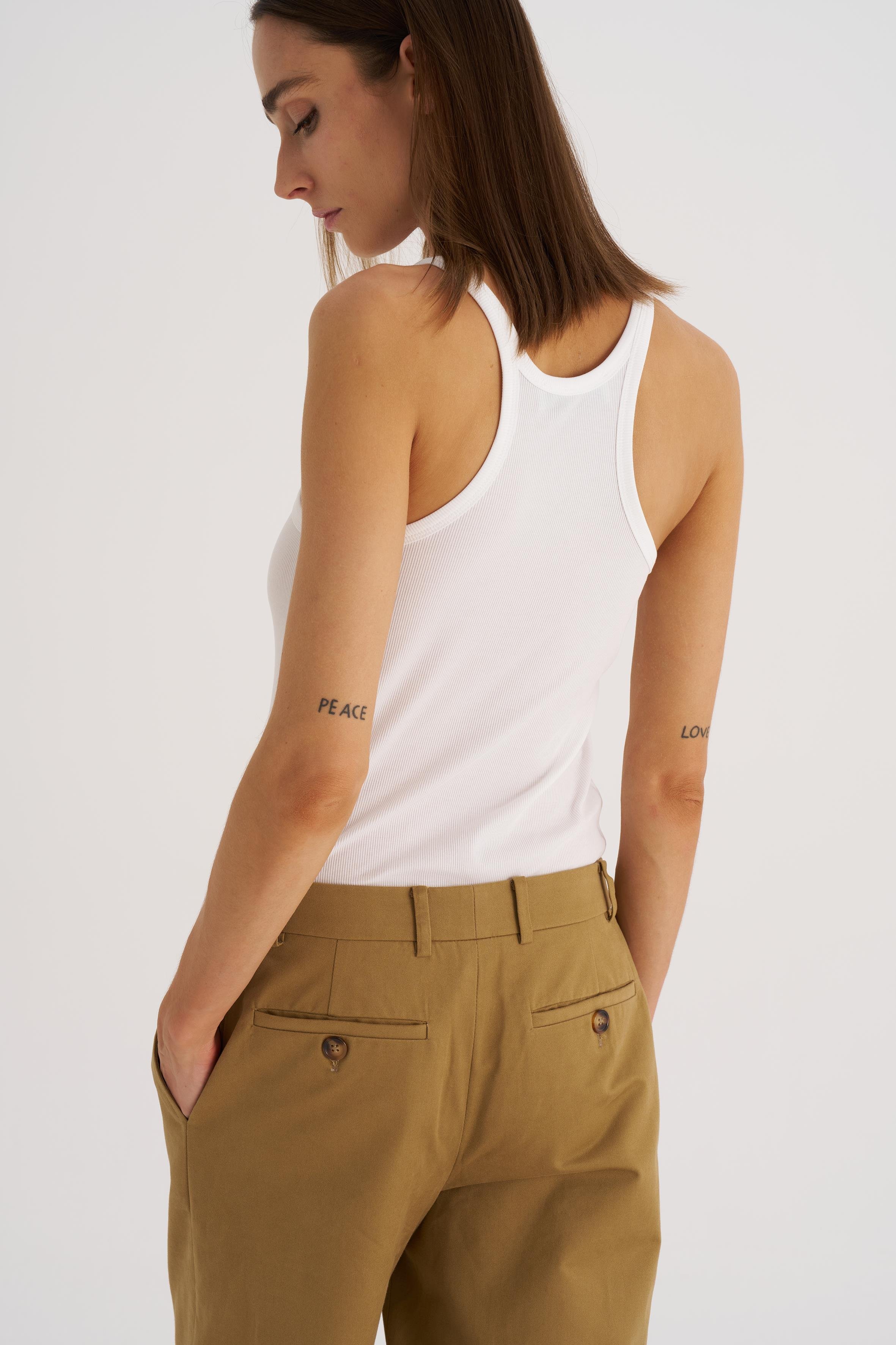 Koyu Camel Düz Kesim Gabardin Pantolon