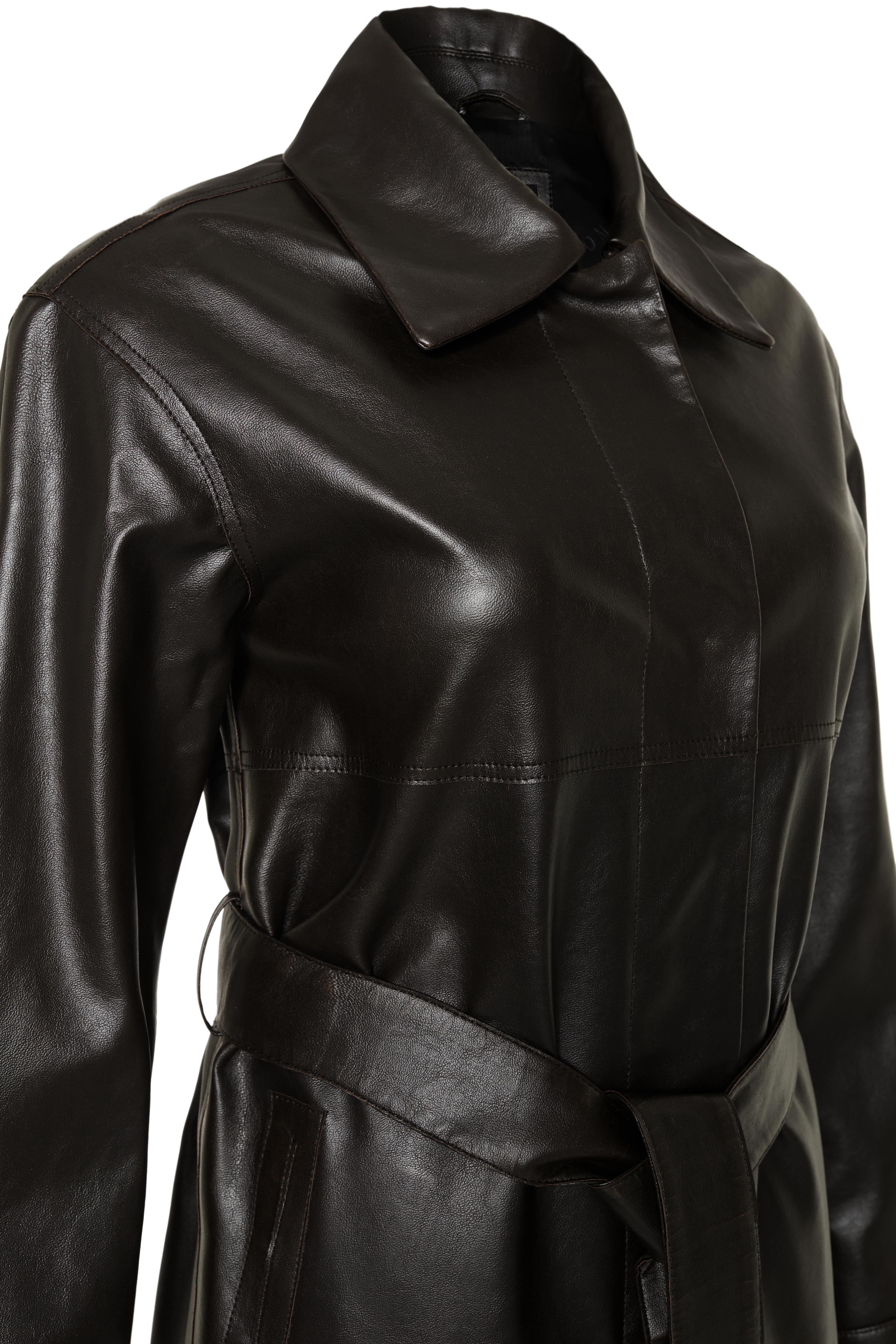 Koyu Kahverengi Deri Görünümlü Oversize Trenchcoat - Exclusive Collection