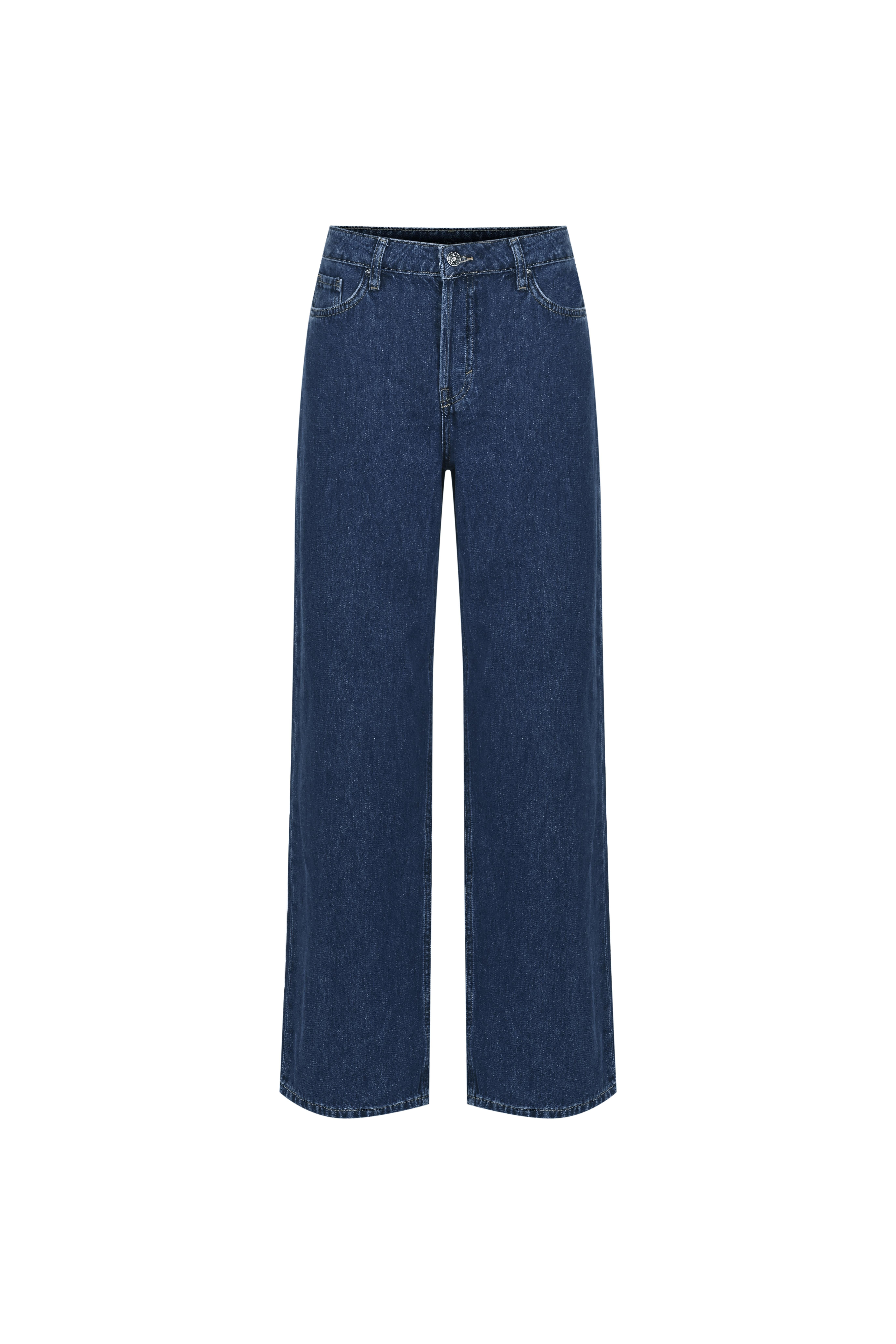 Koyu Mavi Mid Waist Wide Leg Jean