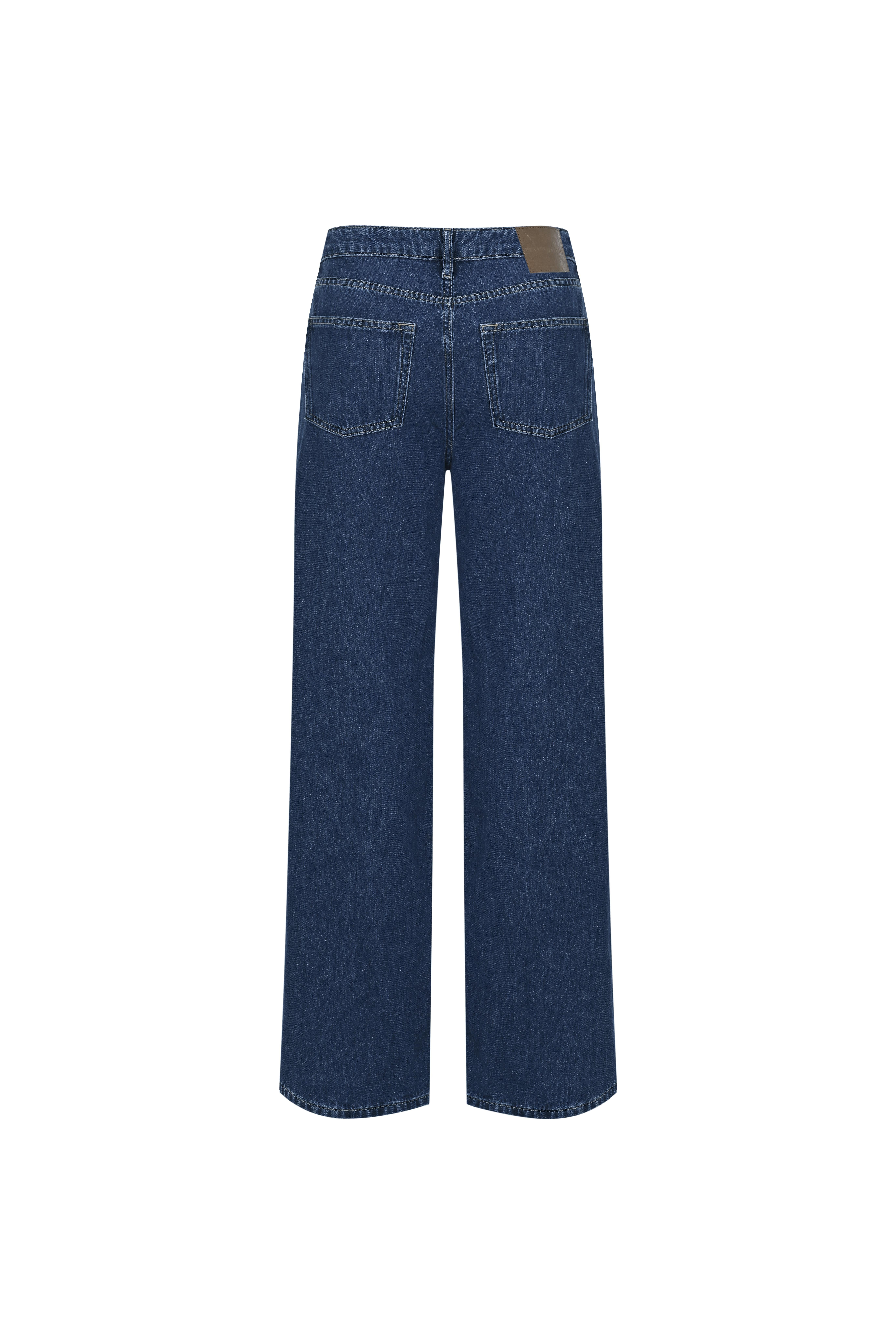 Koyu Mavi Mid Waist Wide Leg Jean