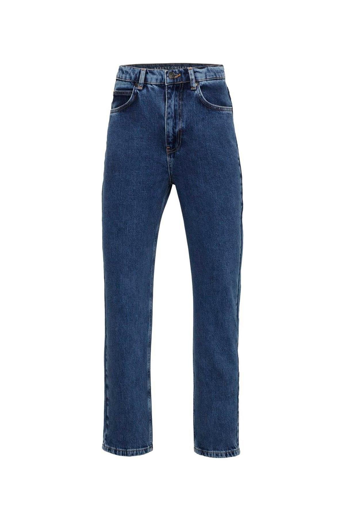 Koyu Mavi Vintage High Waist Jean