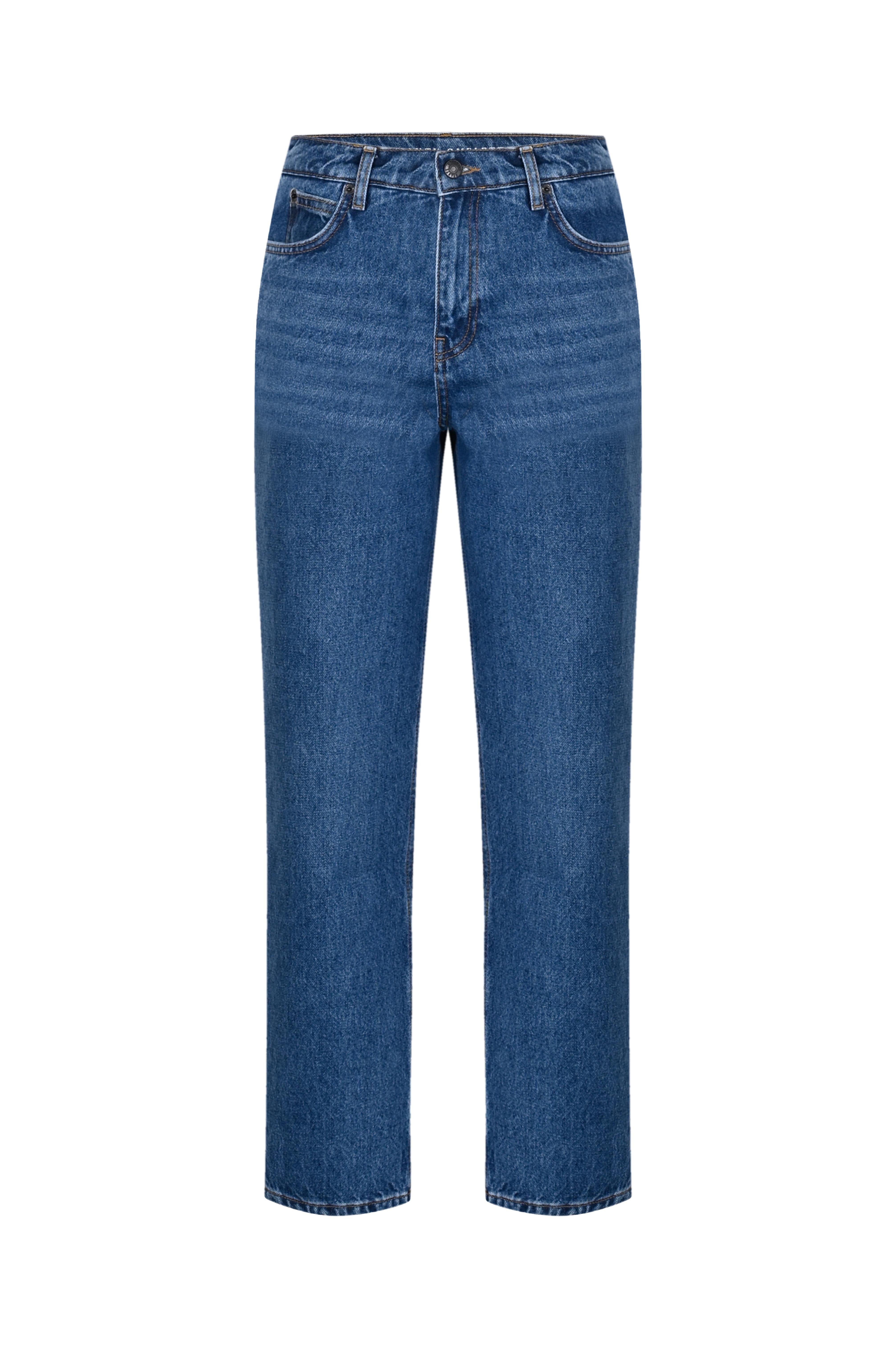 Koyu Mavi Vintage High Waist Long Length Jean