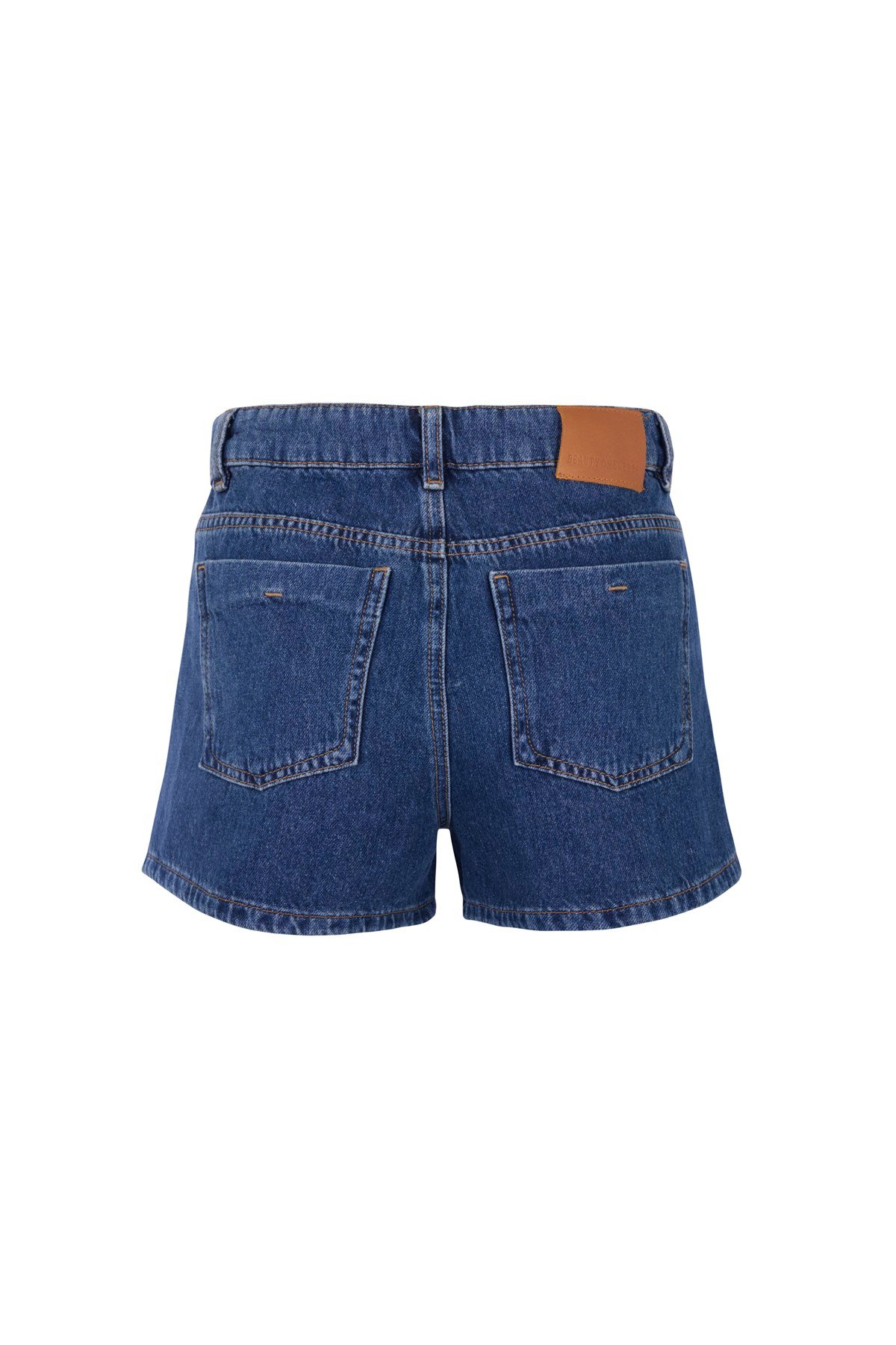 Koyu Mavi Yırtmaç Detaylı Jean Şort