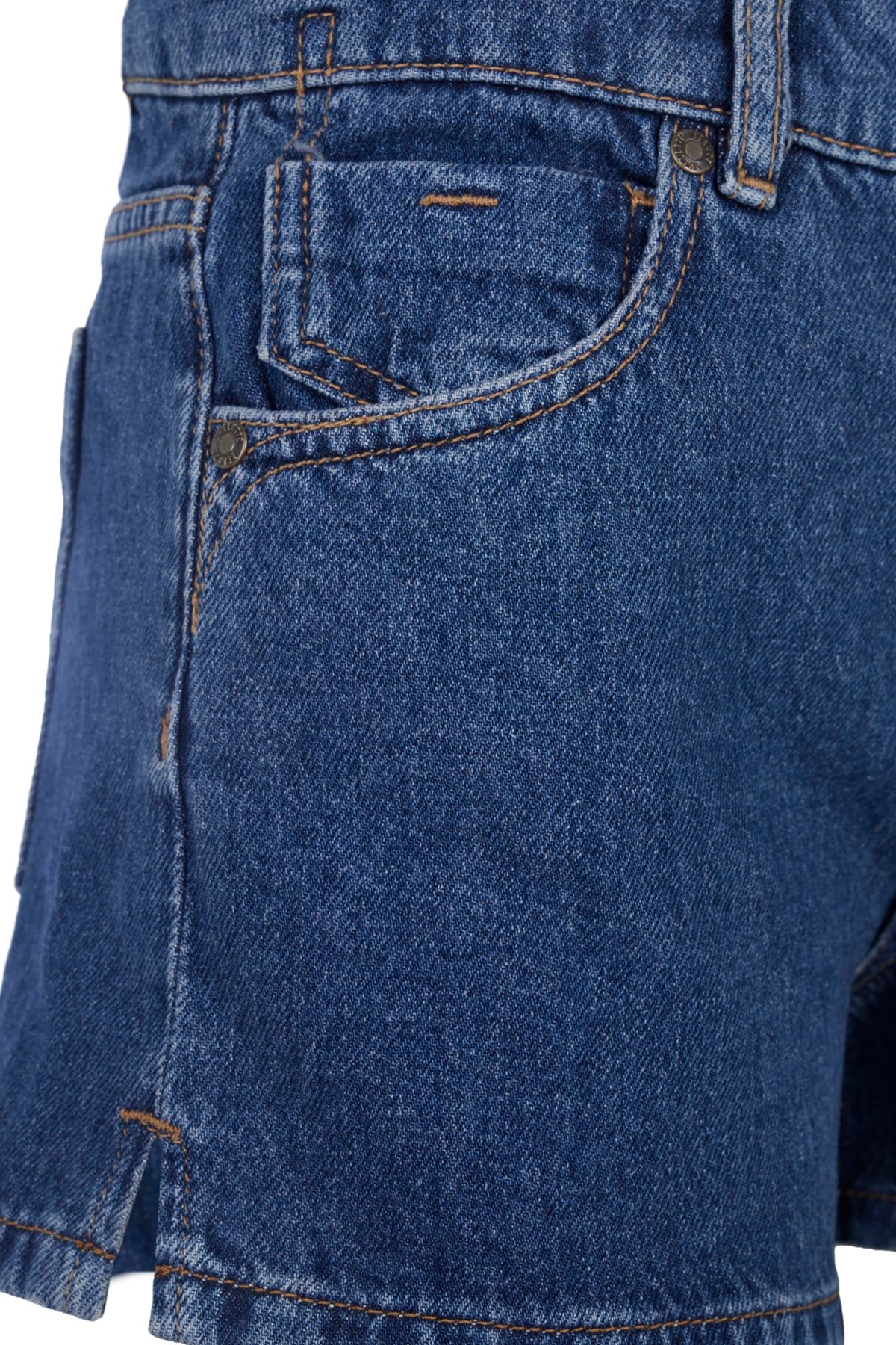 Koyu Mavi Yırtmaç Detaylı Jean Şort