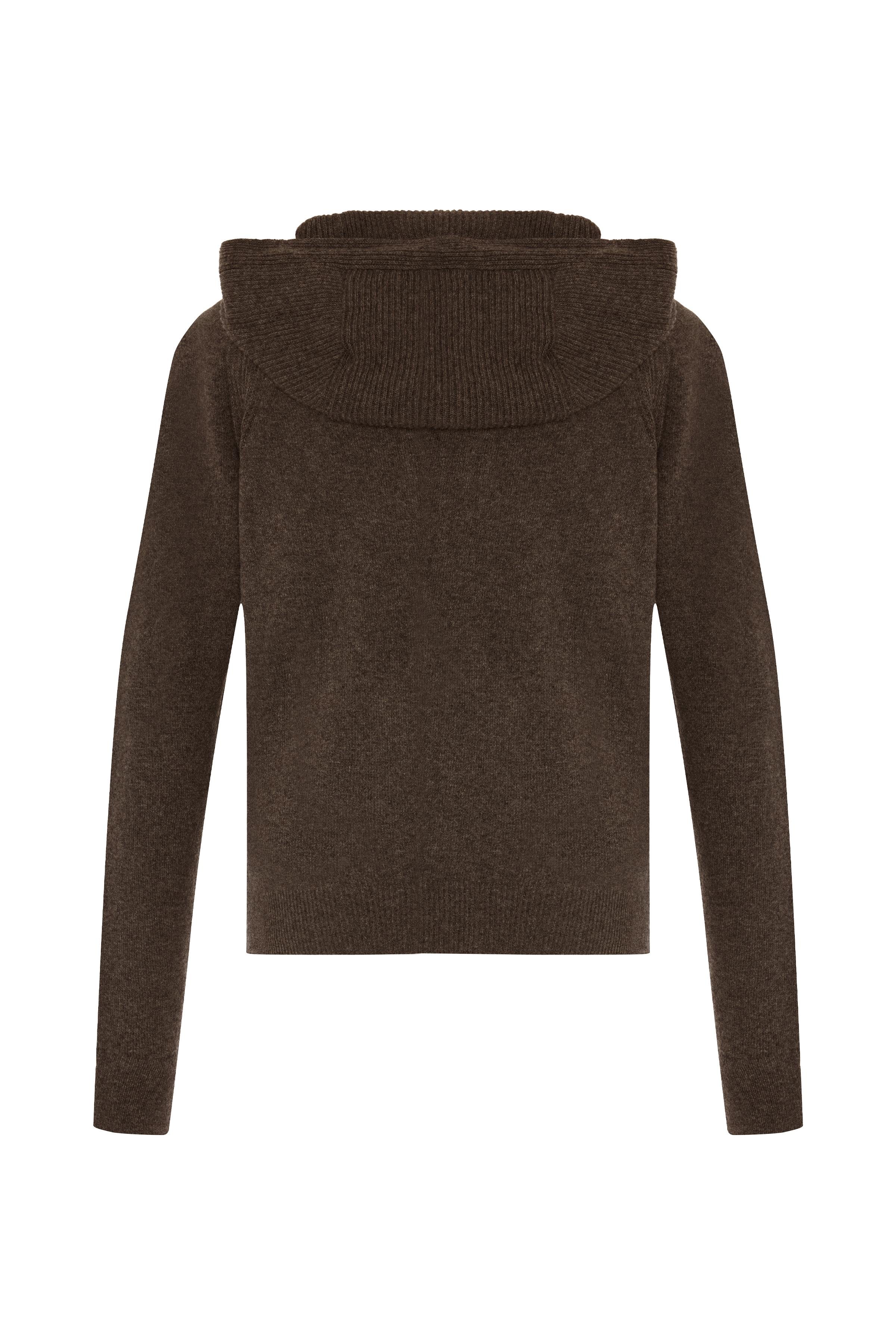 Koyu Vizon %100 Kaşmir Kapüşonlu Hırka