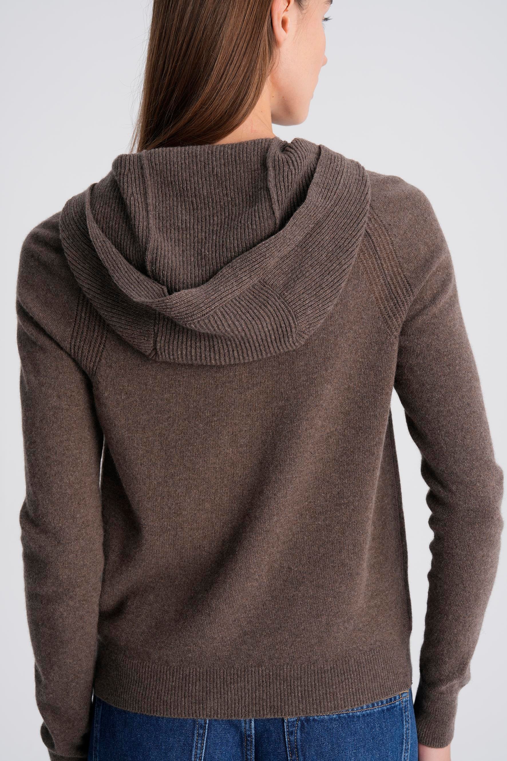 Koyu Vizon %100 Kaşmir Kapüşonlu Hırka