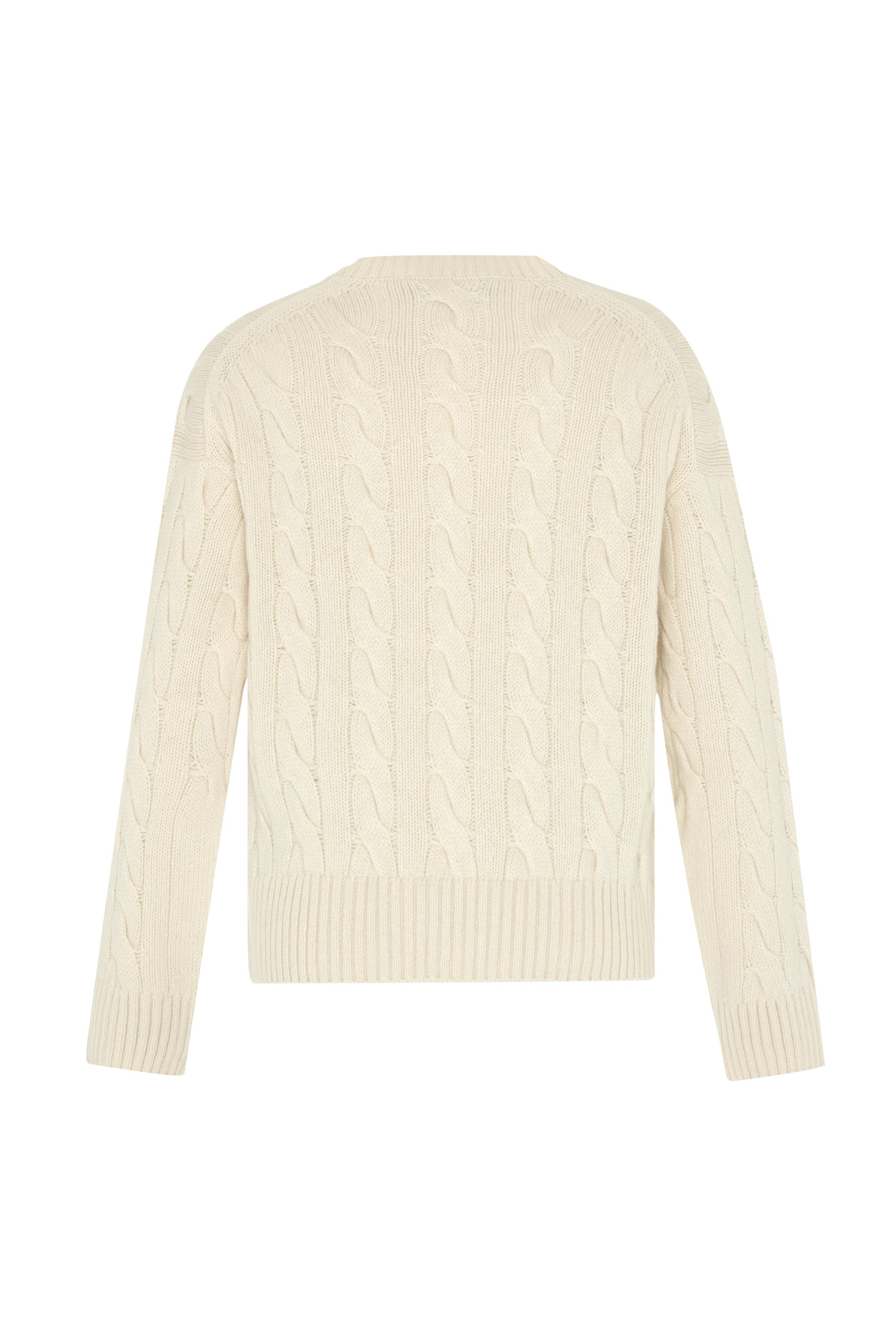 Krem %100 Kaşmir Saç Örgülü Kazak