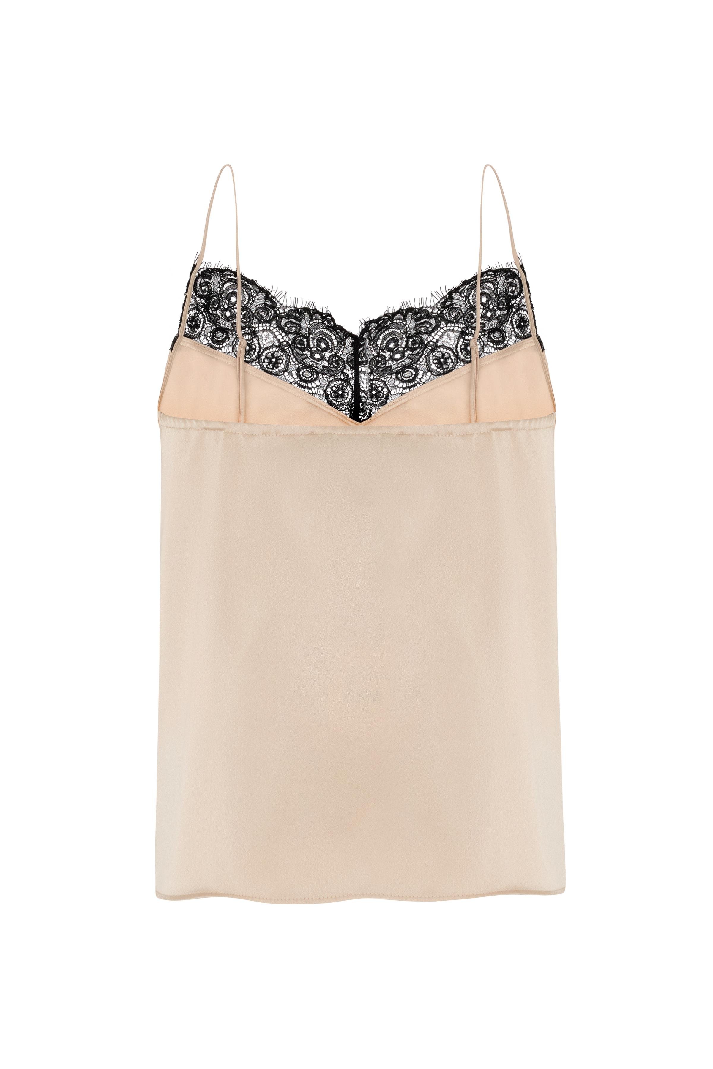 Krem Dantel Detaylı Kamisol Saten Bluz