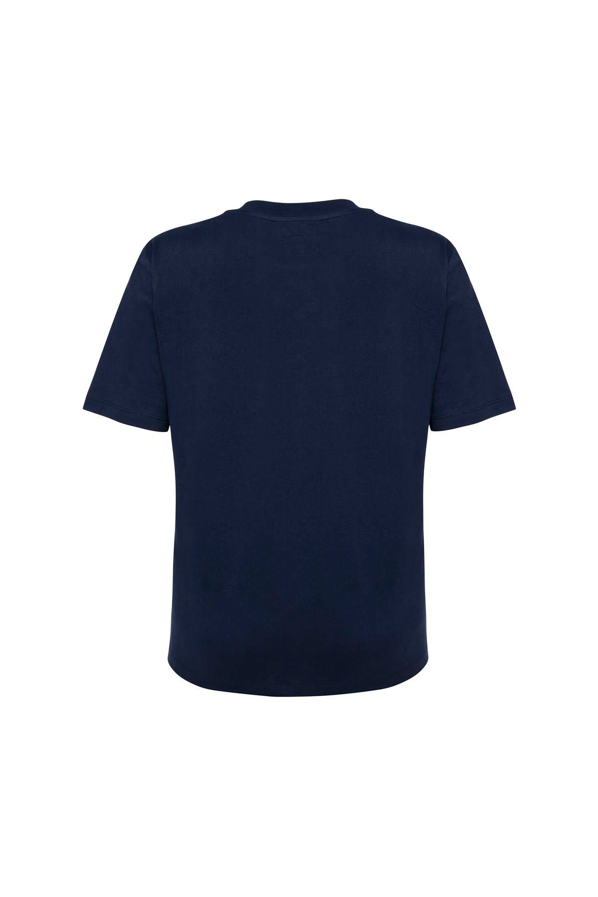 Lacivert Bisiklet Yaka Kısa Kol Basic Tshirt
