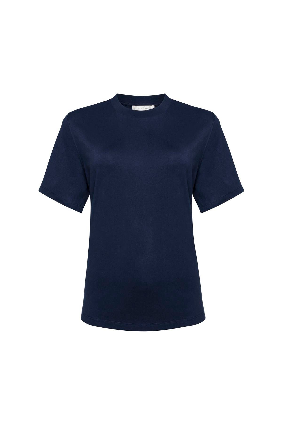 Lacivert Bisiklet Yaka Kısa Kol Basic Tshirt