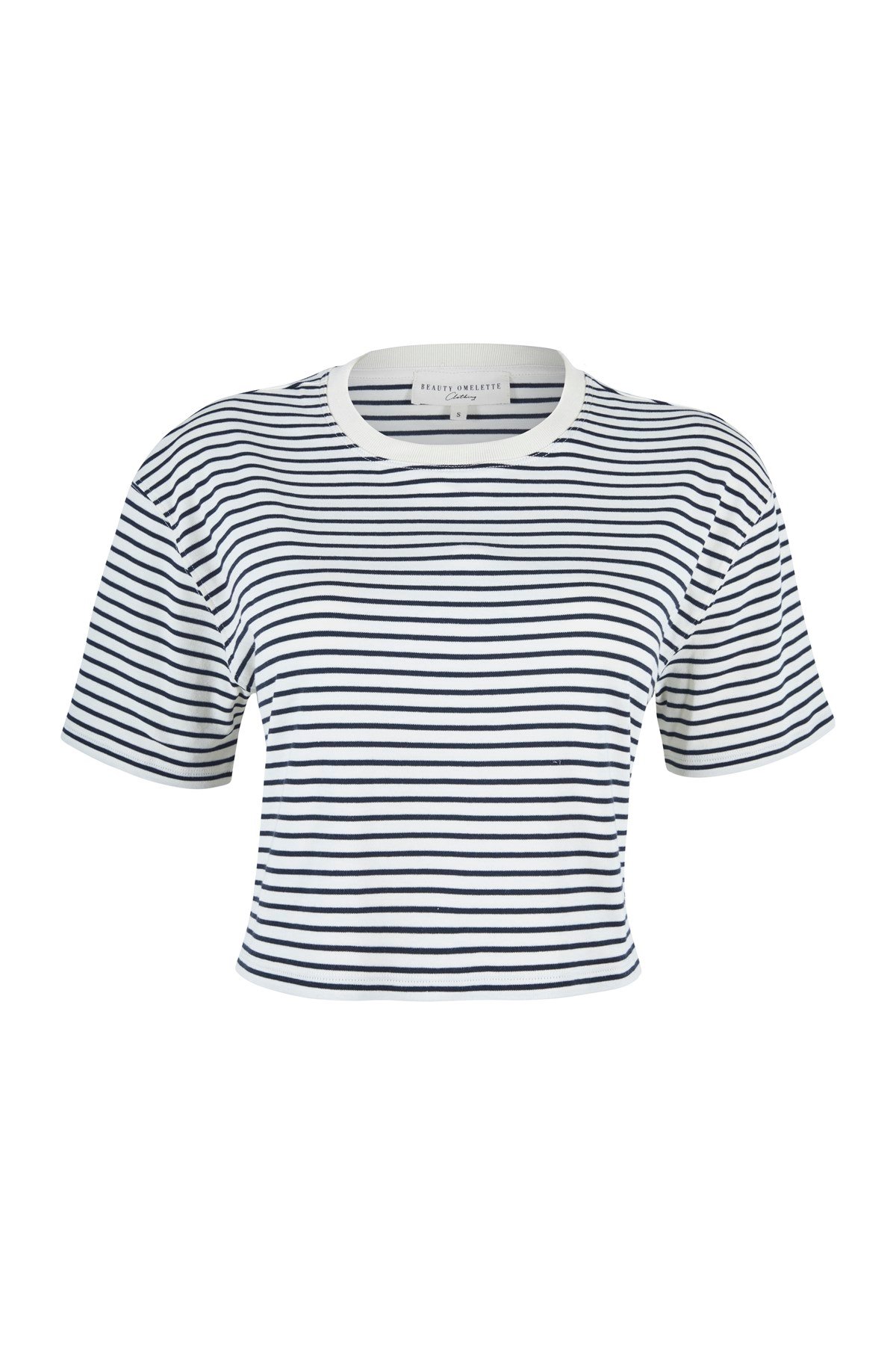 Lacivert Çizgili Basic Crop Tshirt