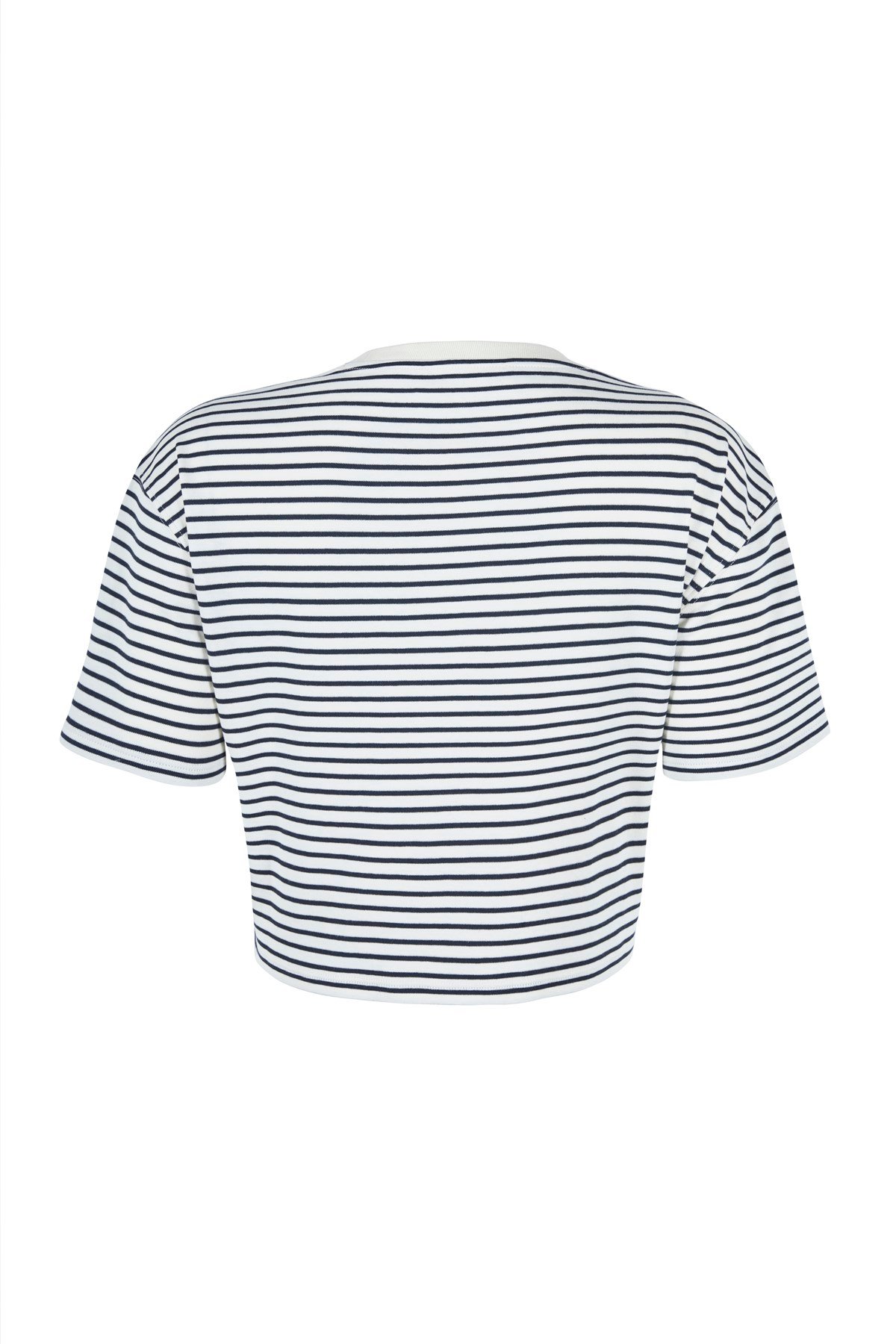 Lacivert Çizgili Basic Crop Tshirt