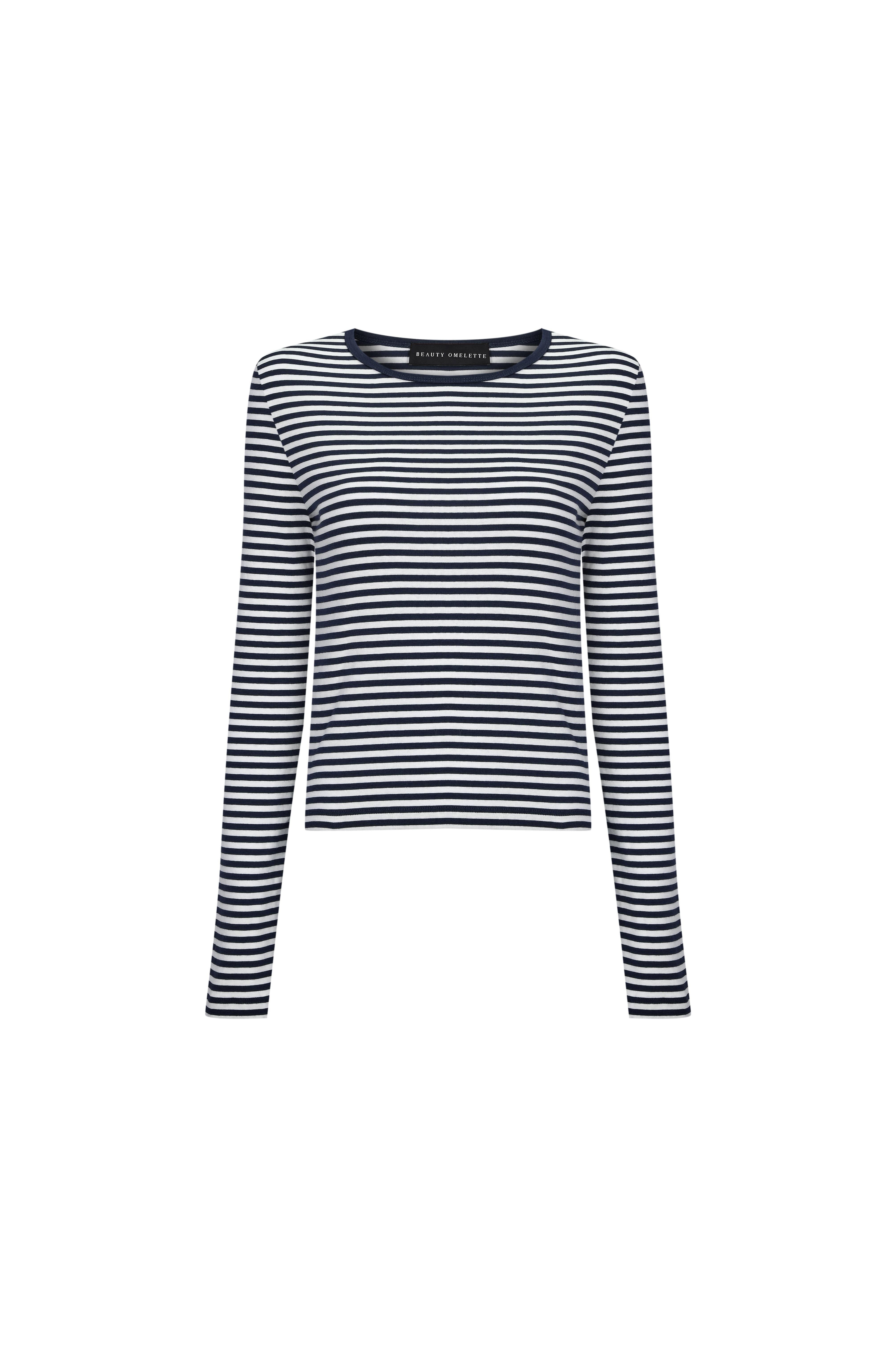 Lacivert Çizgili Bisiklet Yaka Uzun Kol Body