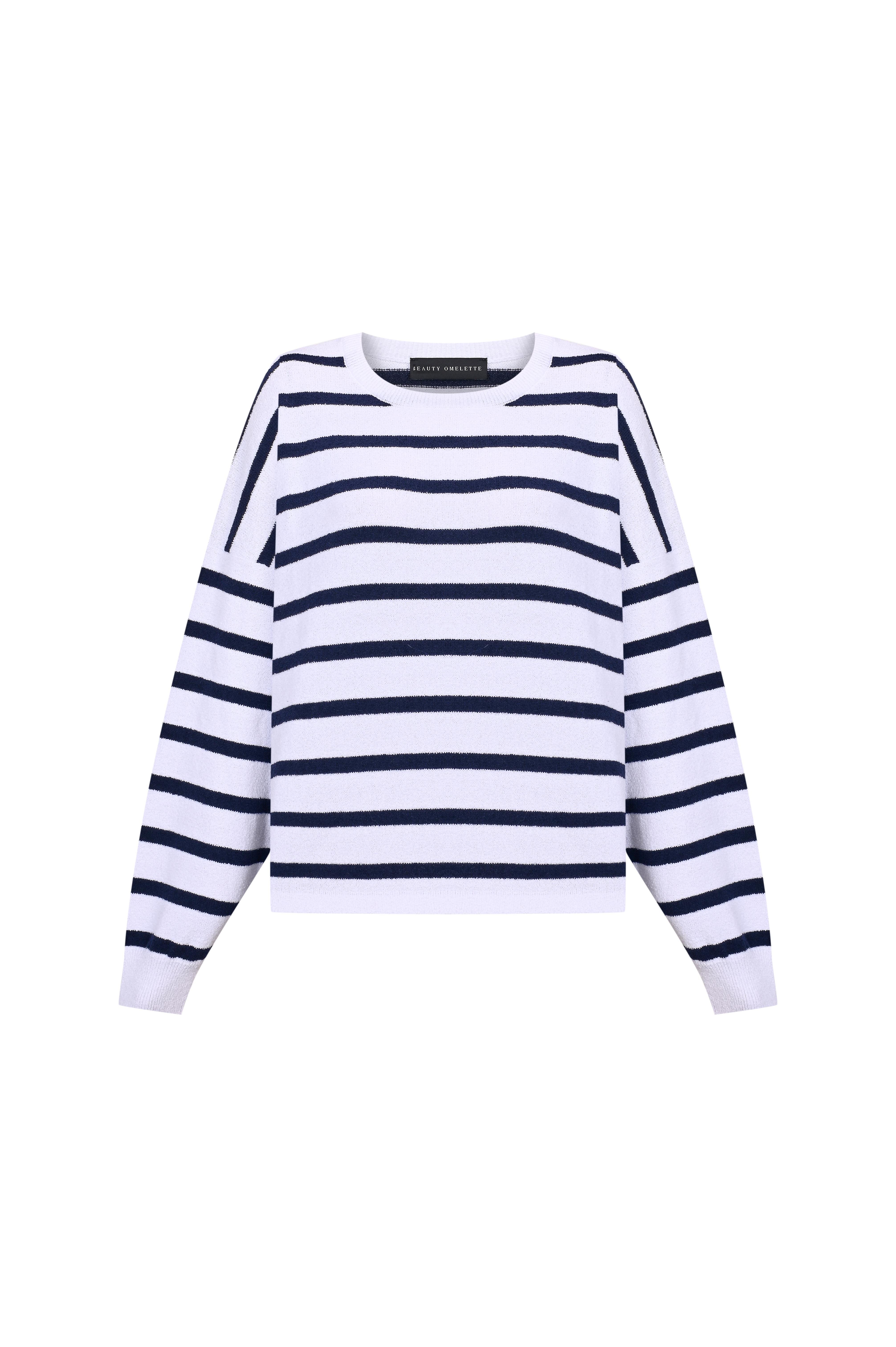 Lacivert Çizgili Havlu Sweatshirt