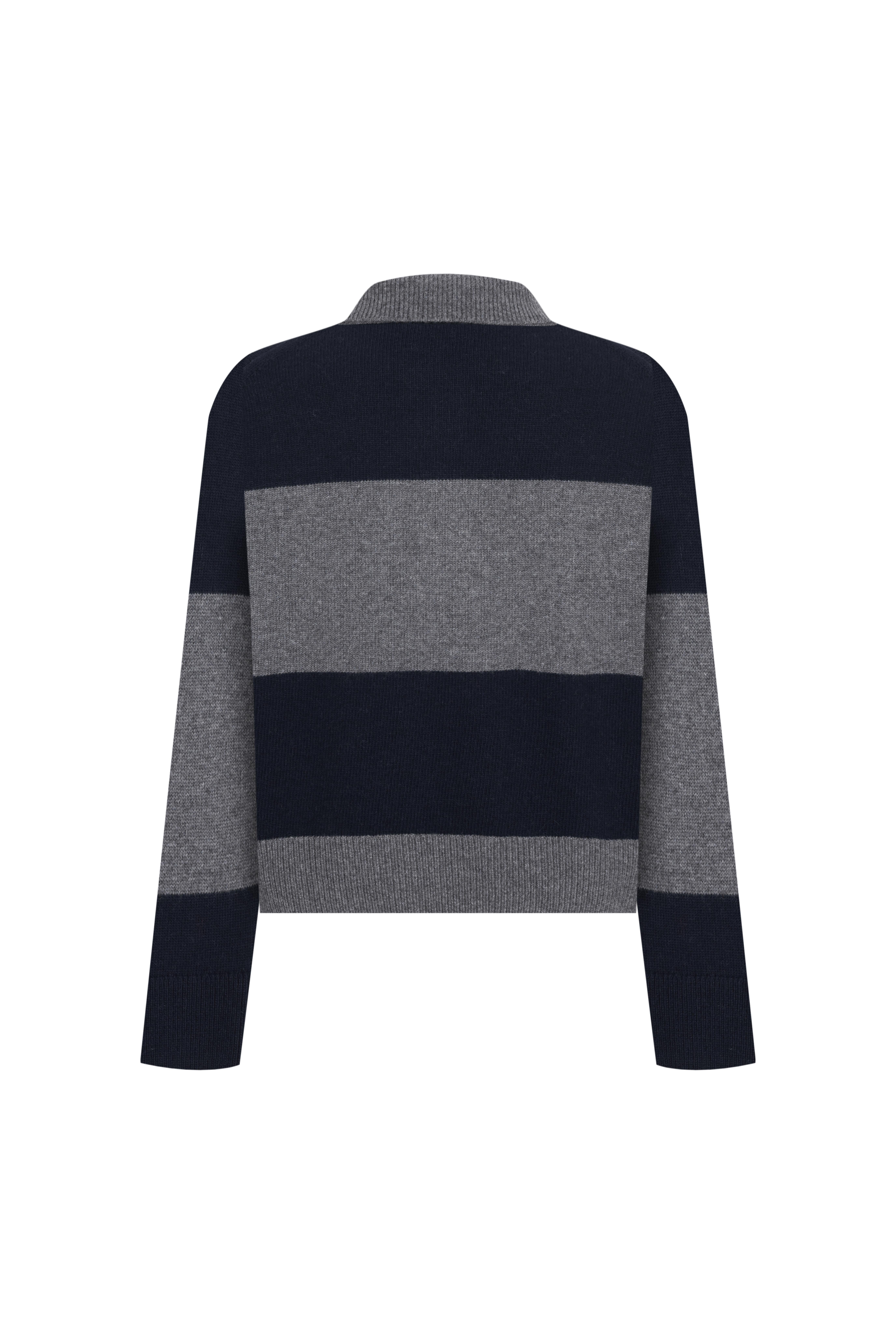 Lacivert Çizgili Polo Yaka Kazak