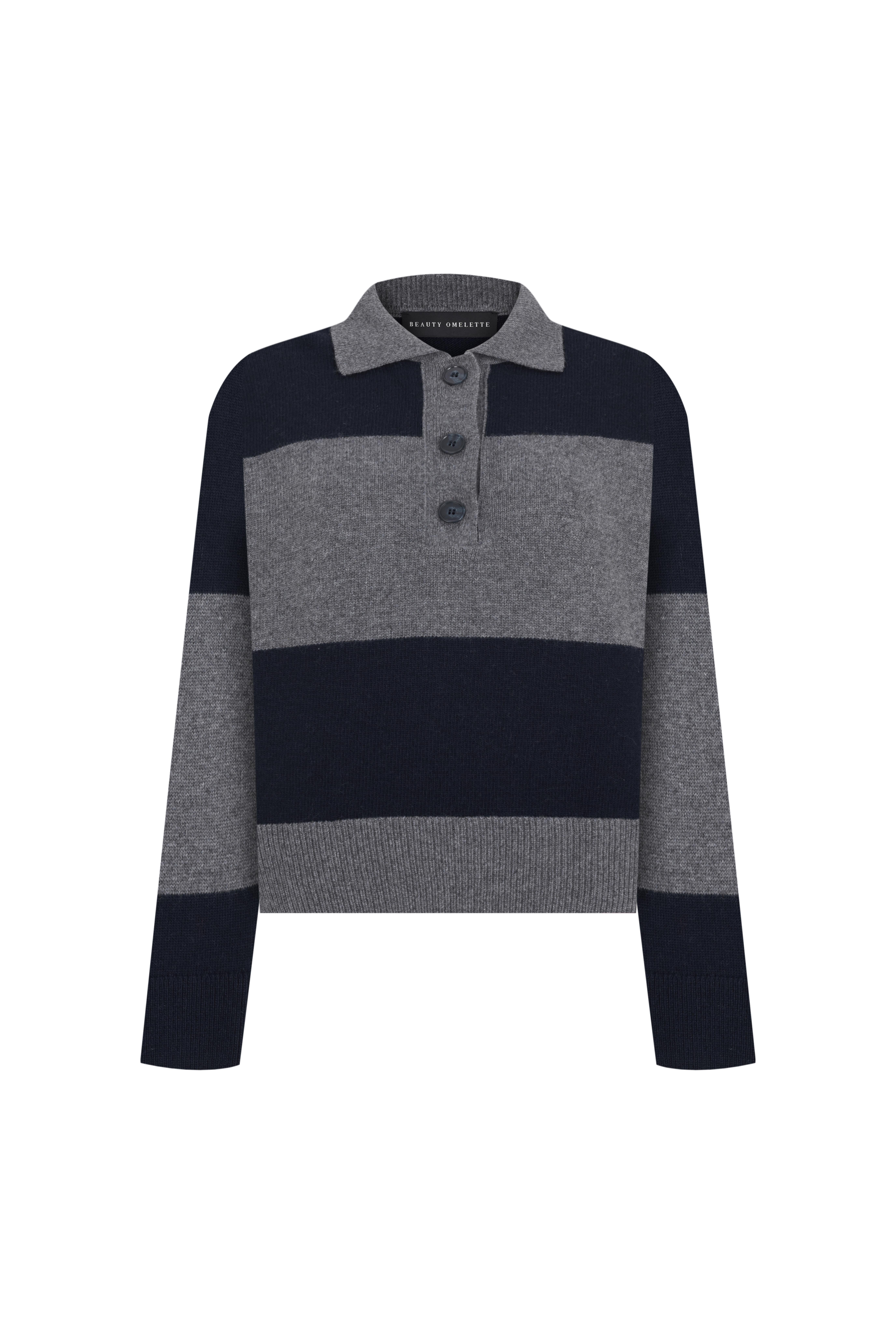 Lacivert Çizgili Polo Yaka Kazak