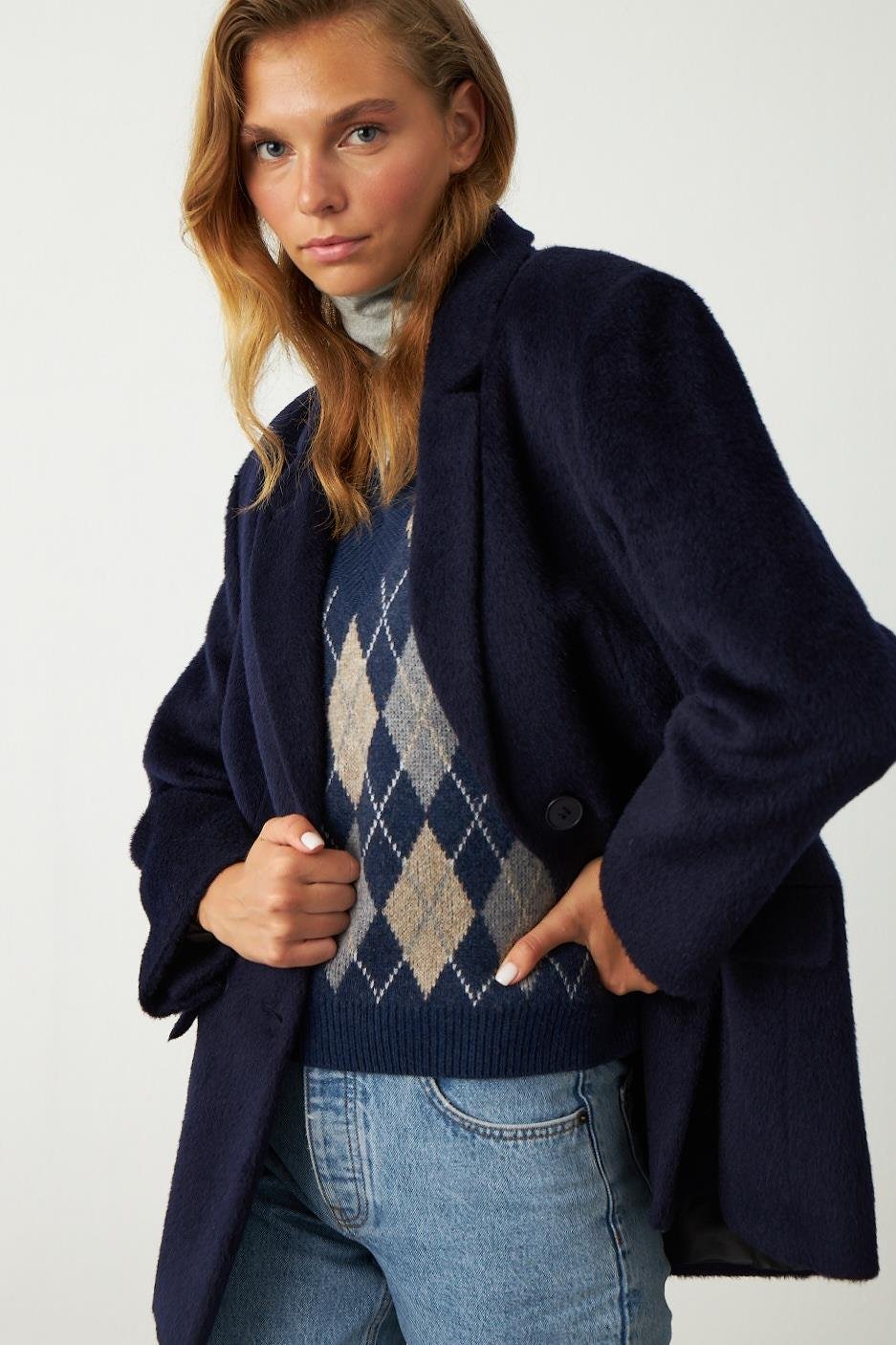 Lacivert Daddy Alpaka Ceket Kaban - Exclusive Collection