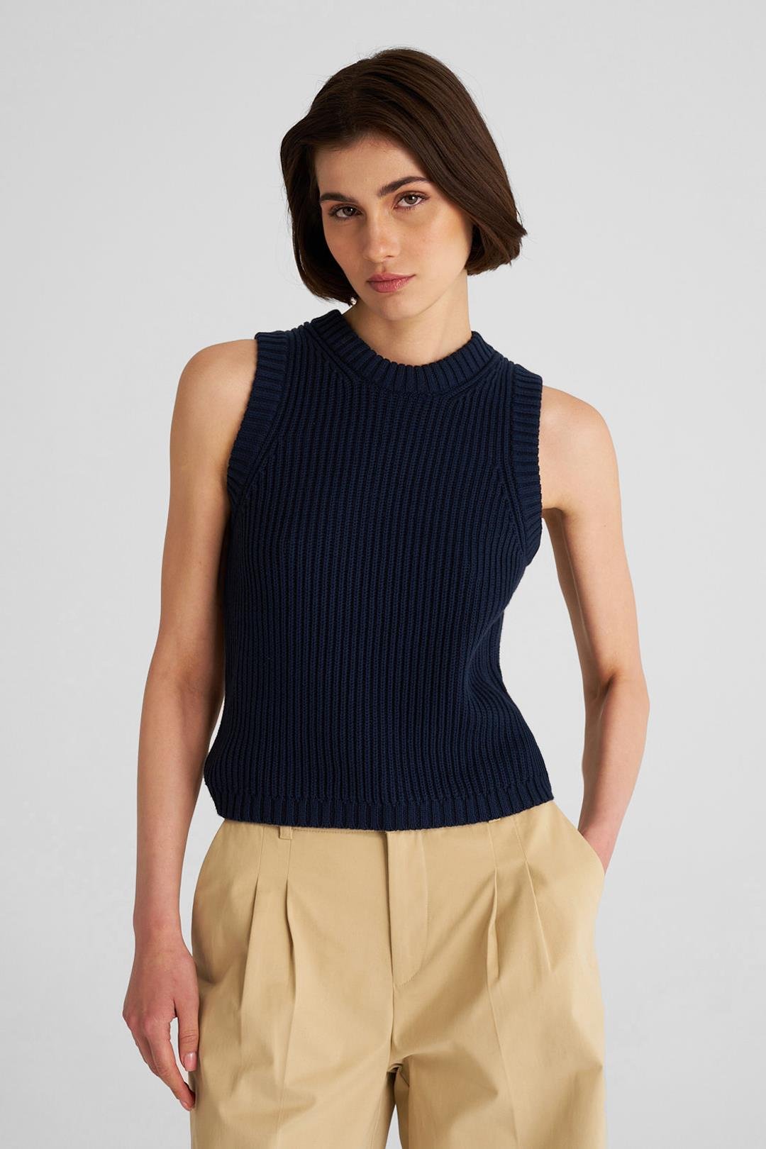 Lacivert Merserize Bisiklet Yaka Süveter