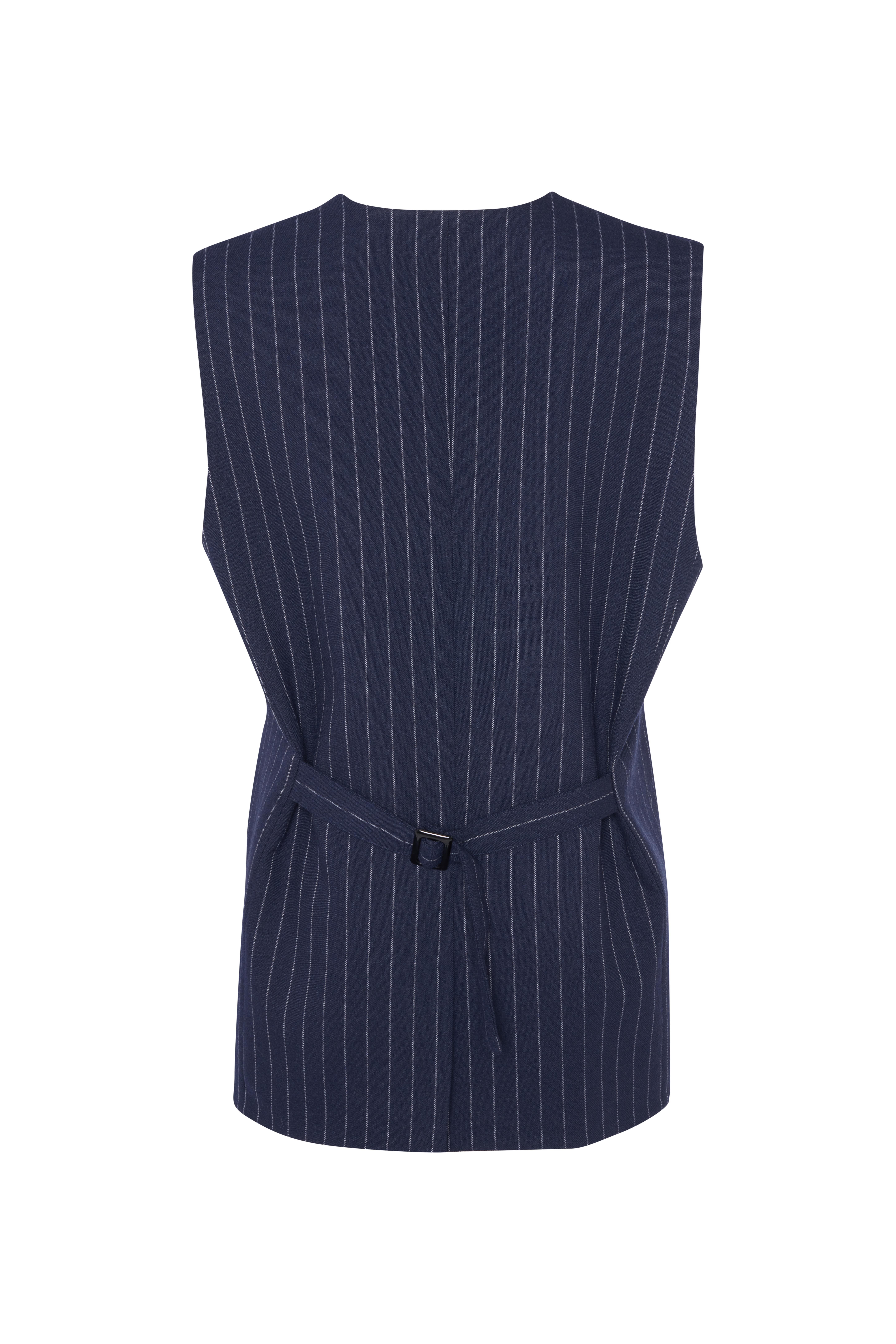 Lacivert Pinstripe Yünlü Daddy Vest