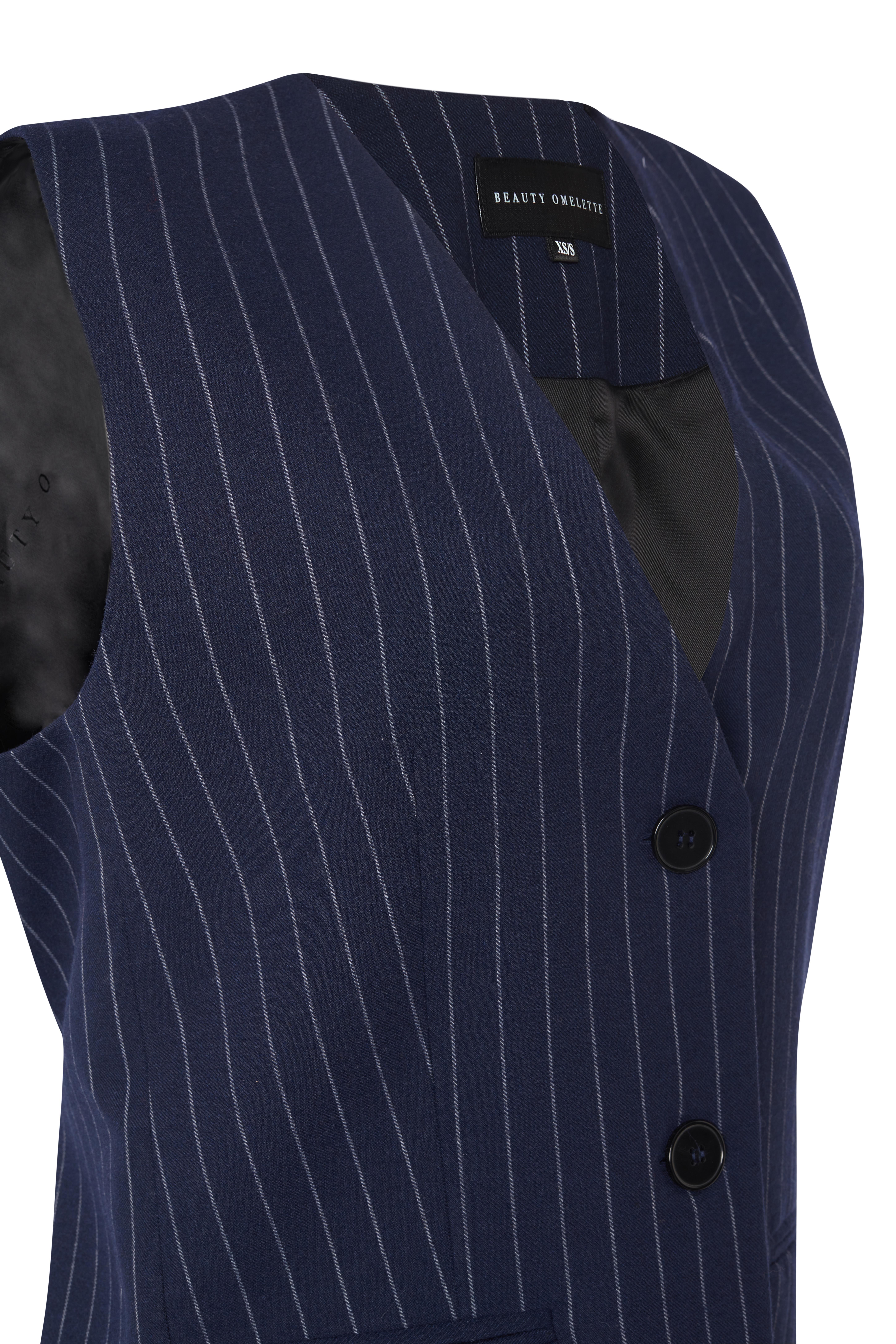 Lacivert Pinstripe Yünlü Daddy Vest