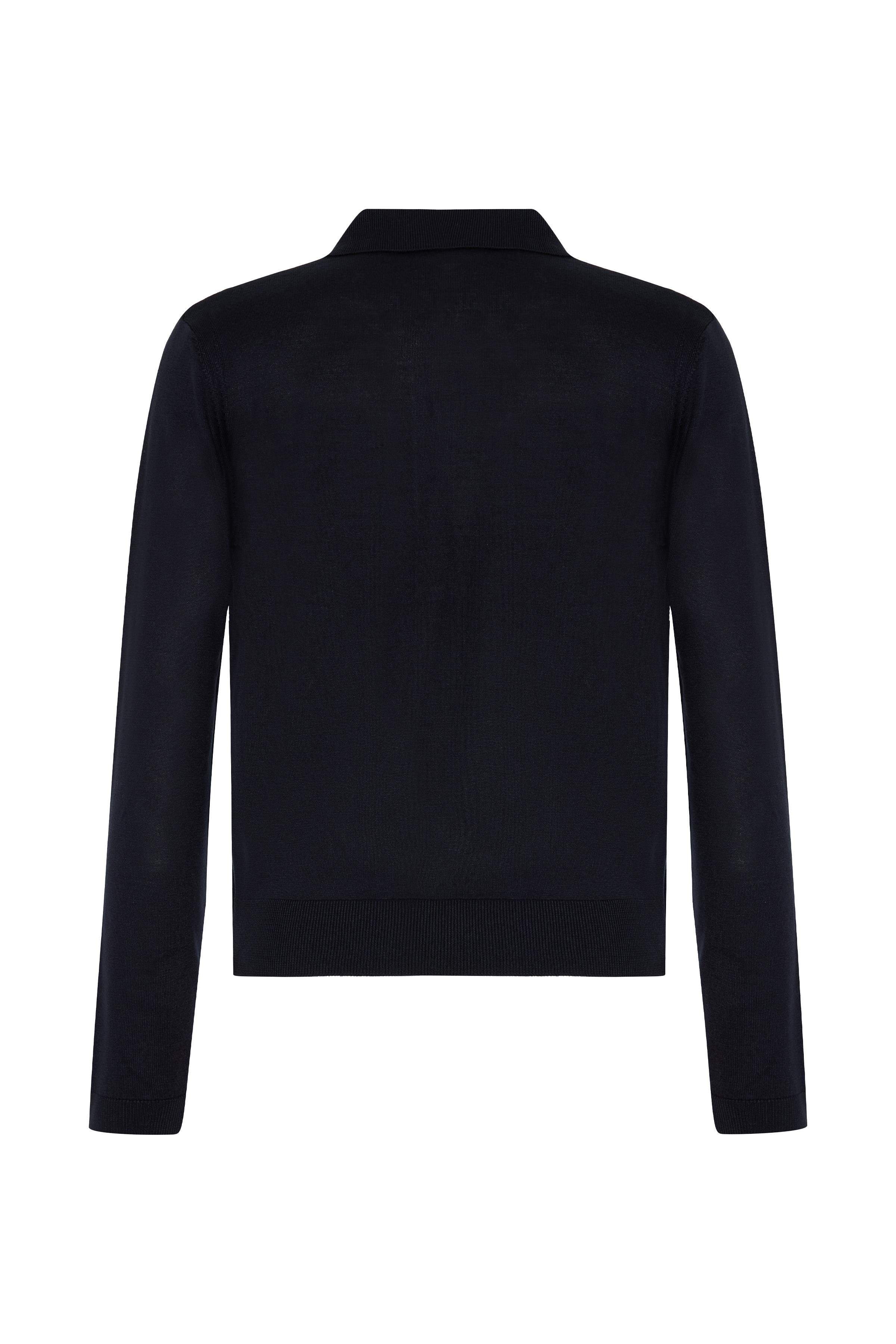 Lacivert Polo Yaka Baklava Desenli Uzun Kol Kazak