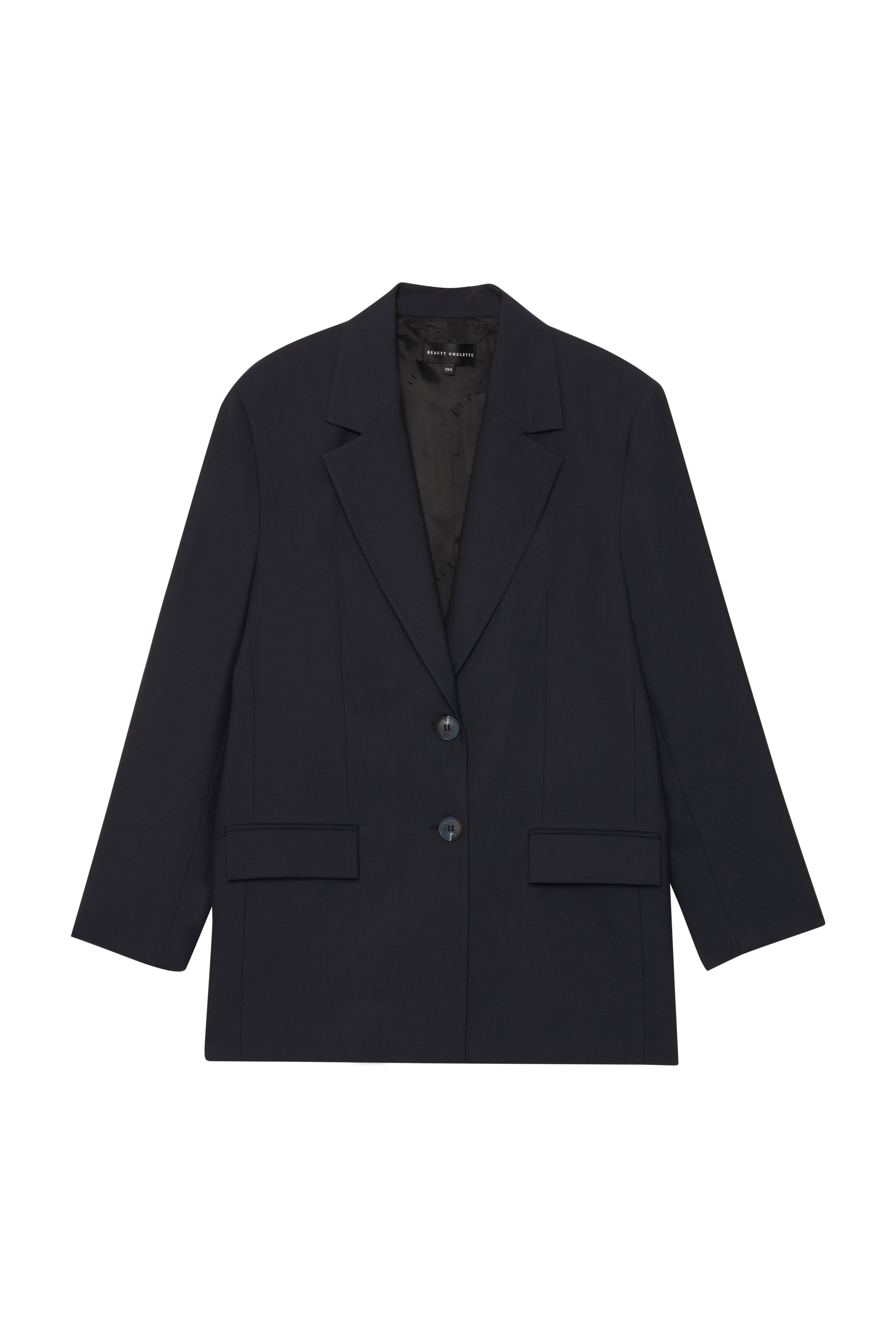 Lacivert Vatkalı Oversize Yünlü Blazer