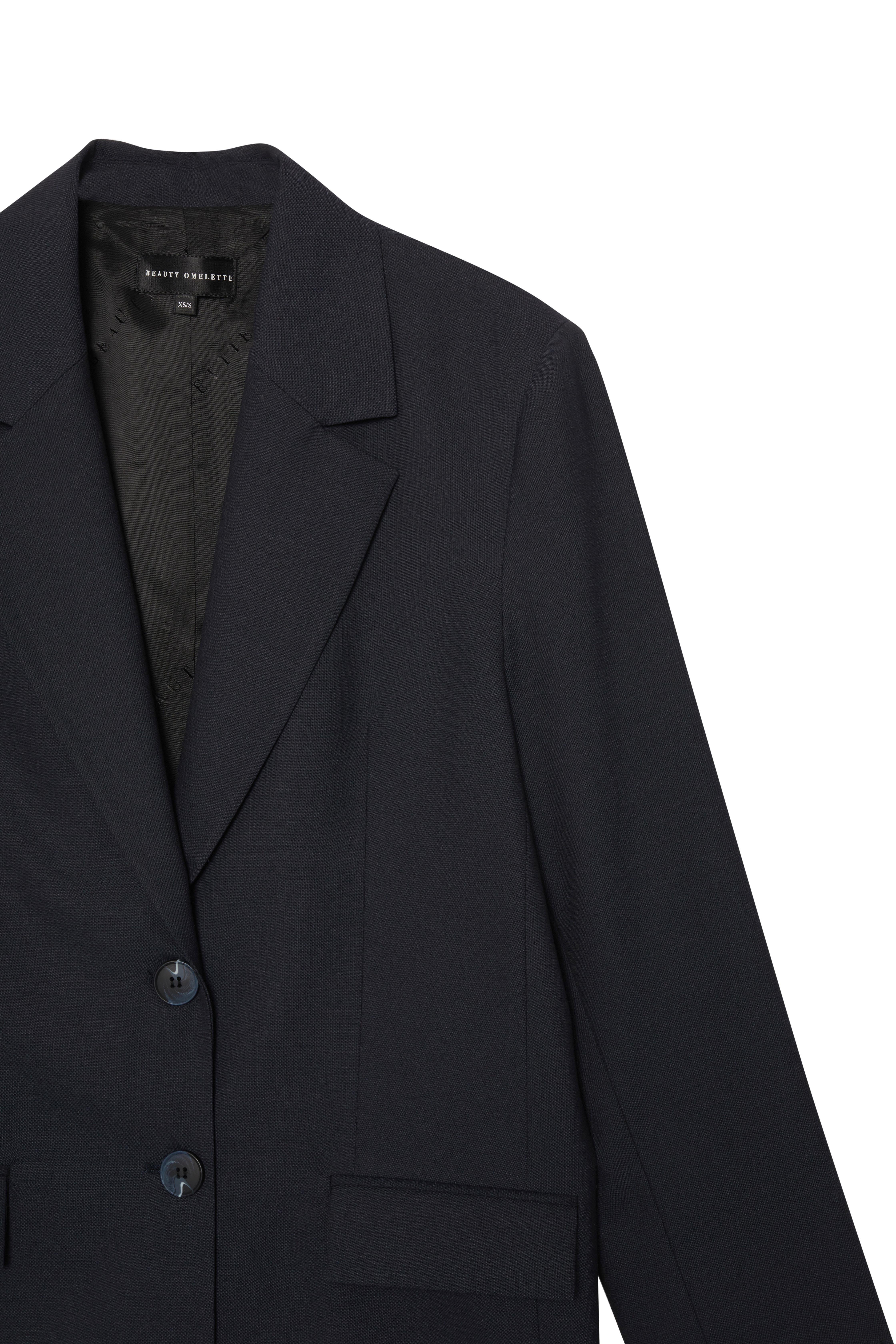 Lacivert Vatkalı Oversize Yünlü Blazer