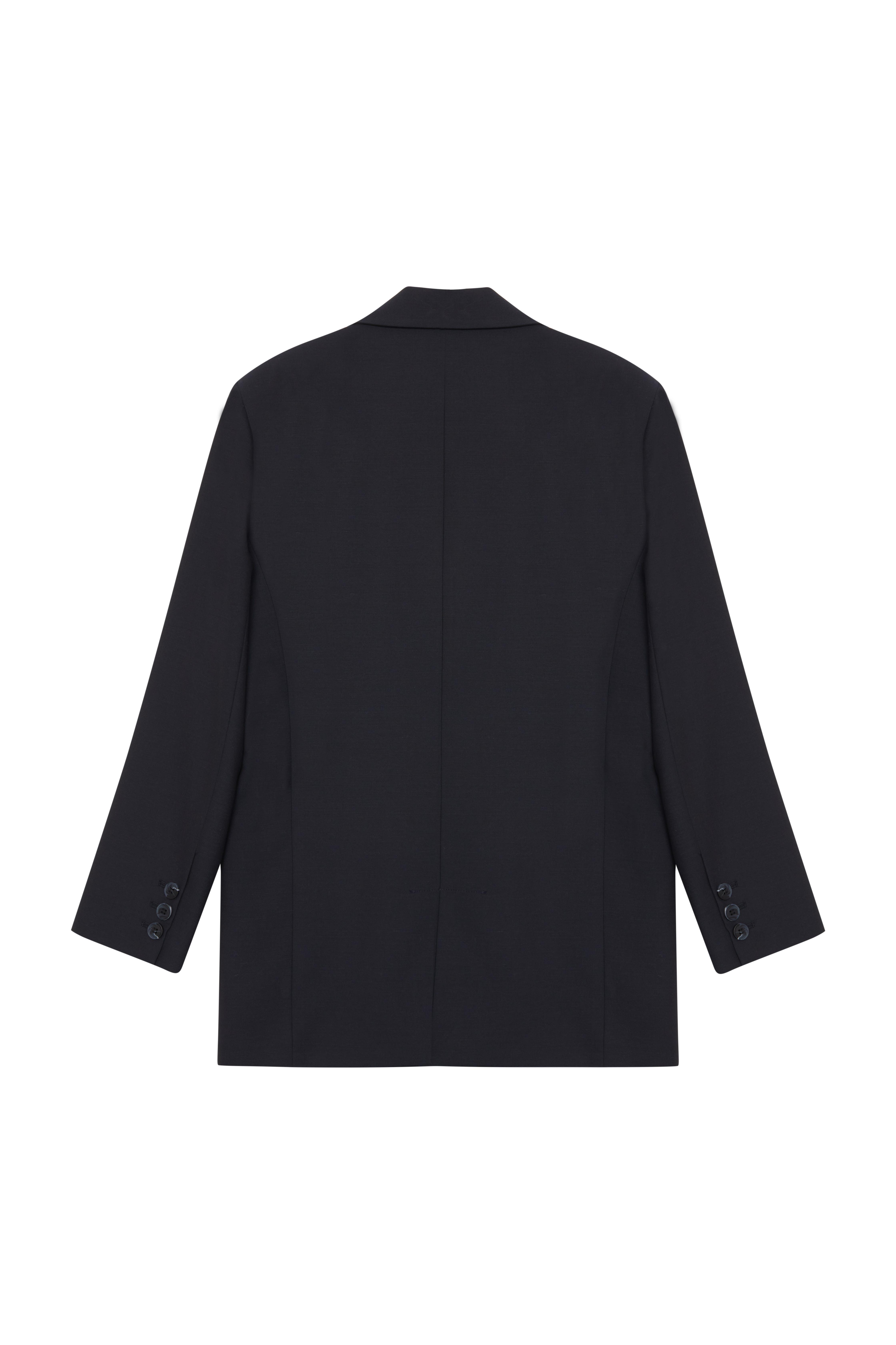 Lacivert Vatkalı Oversize Yünlü Blazer