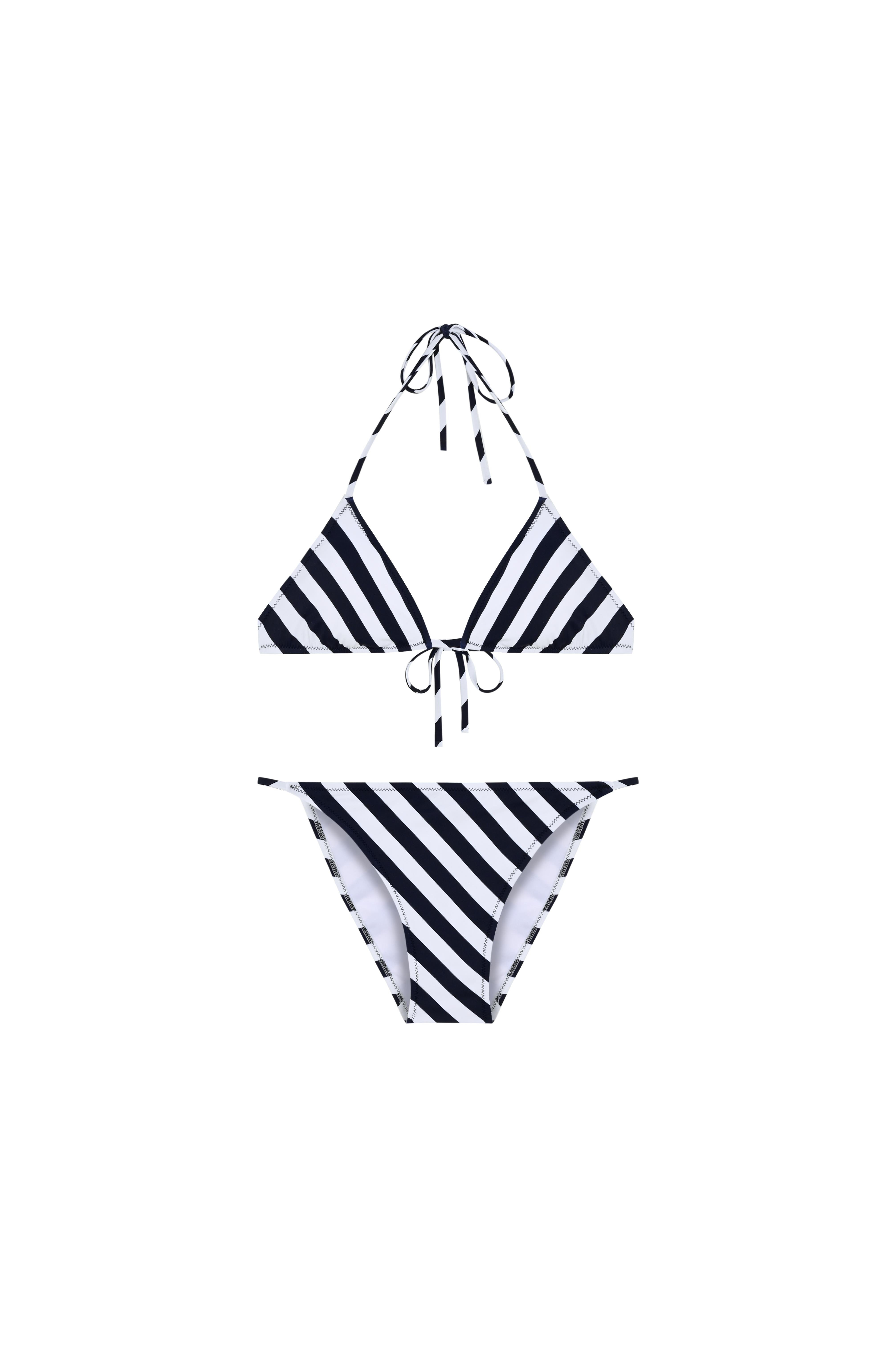 Lacivert Verev Çizgili Bağlamalı Üçgen Bikini
