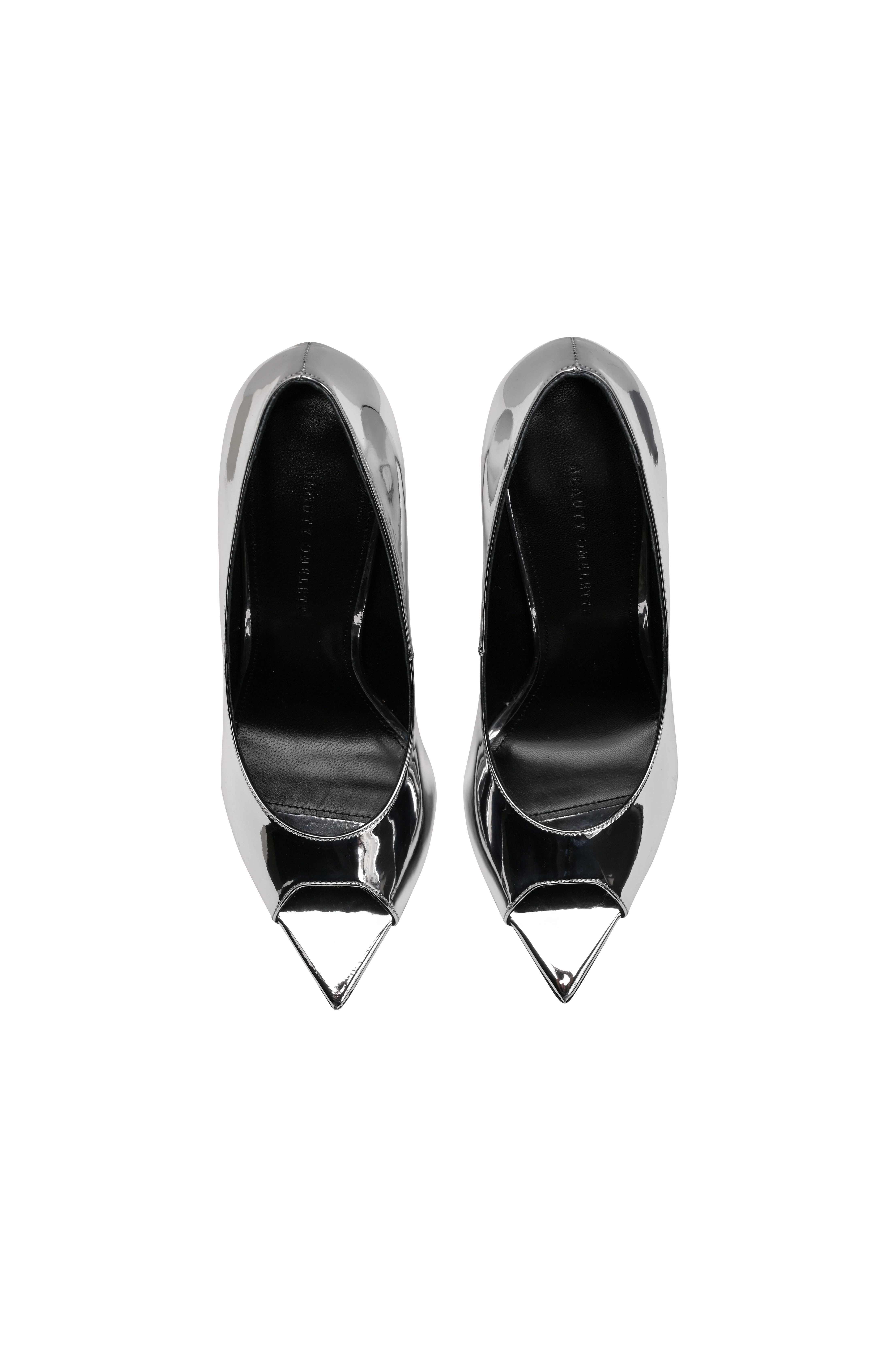 Lame Sivri Burun Önü Açık Süet Stiletto