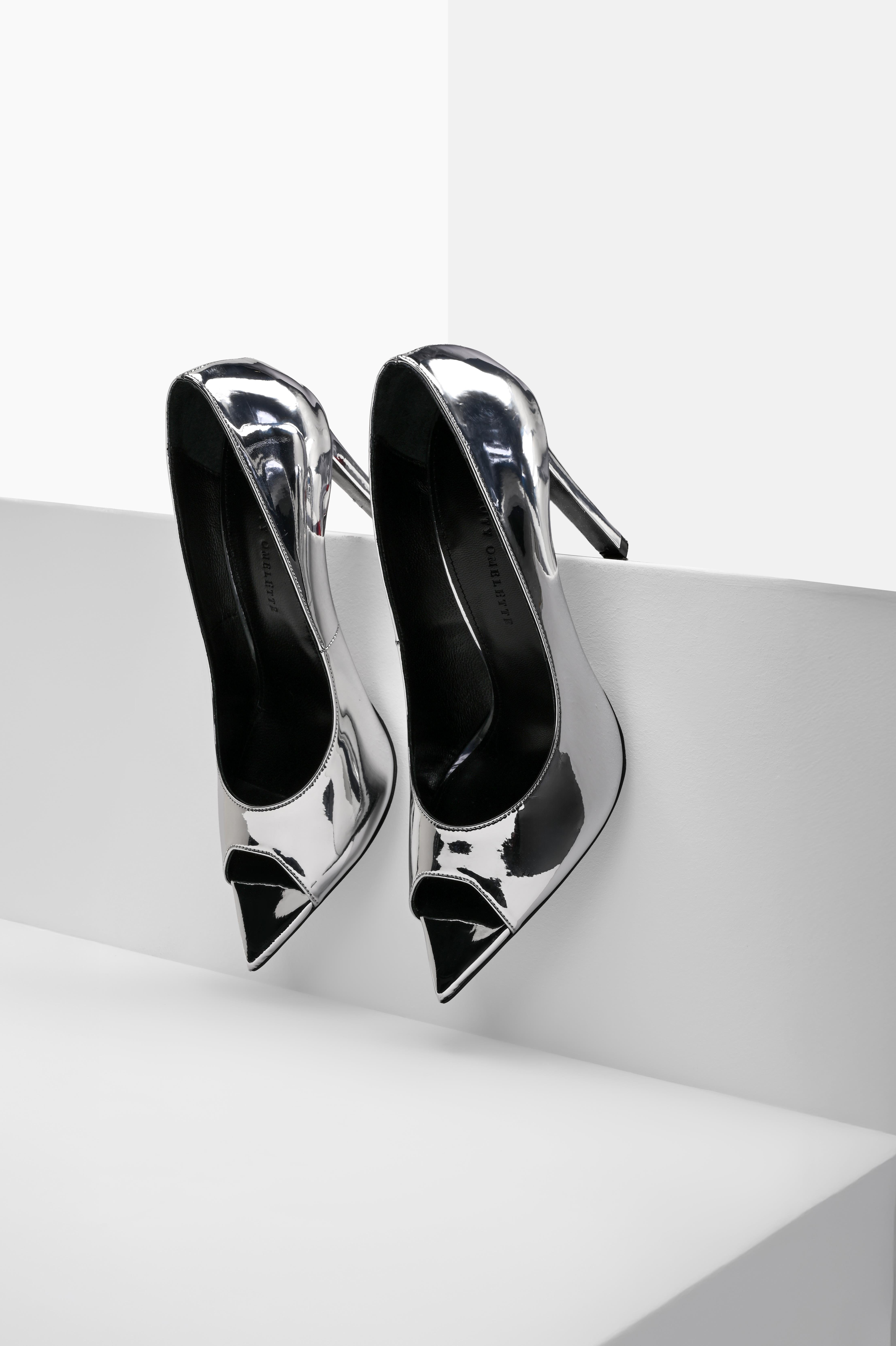 Lame Sivri Burun Önü Açık Süet Stiletto