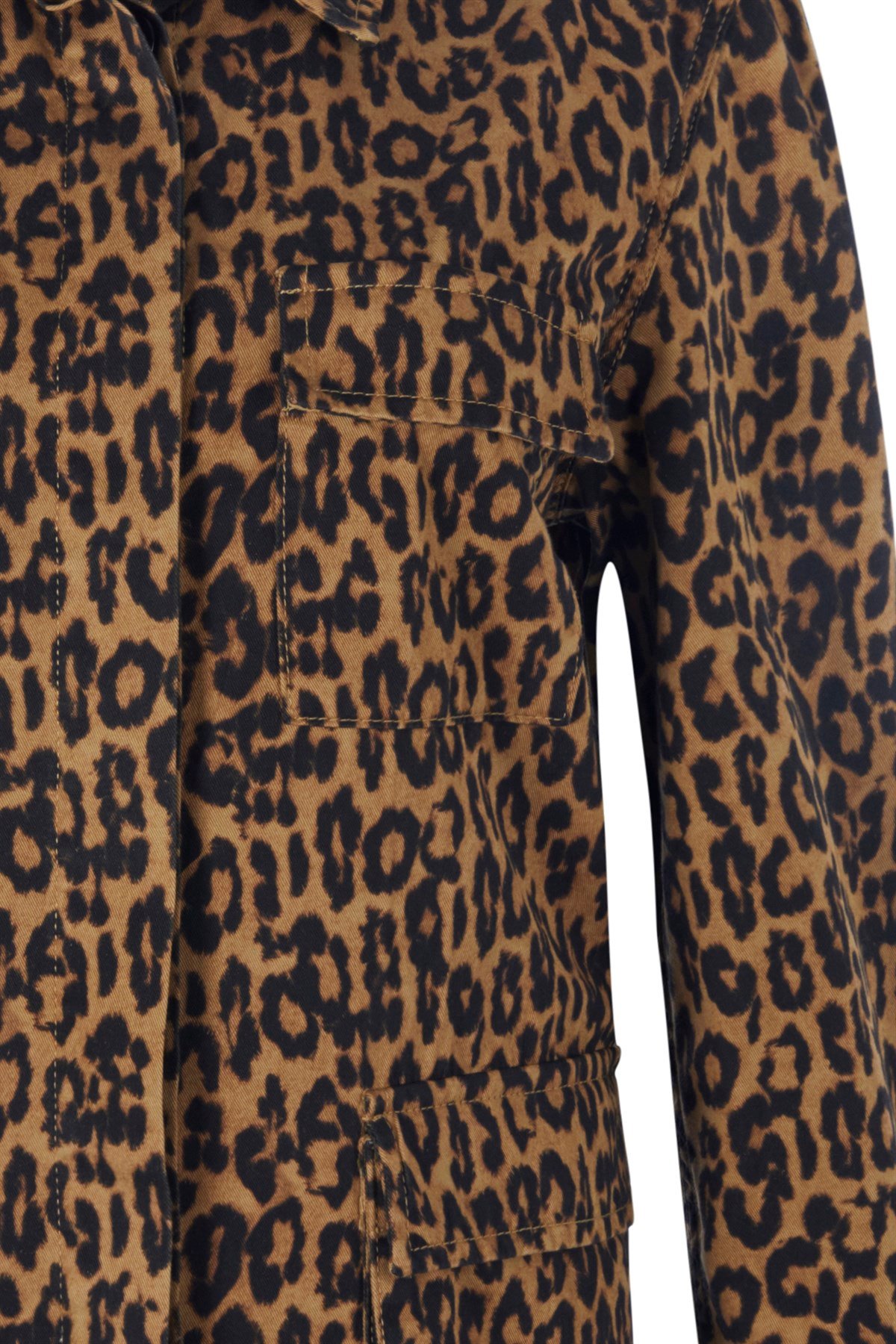 Leopar Baskılı Oversize Denim Ceket