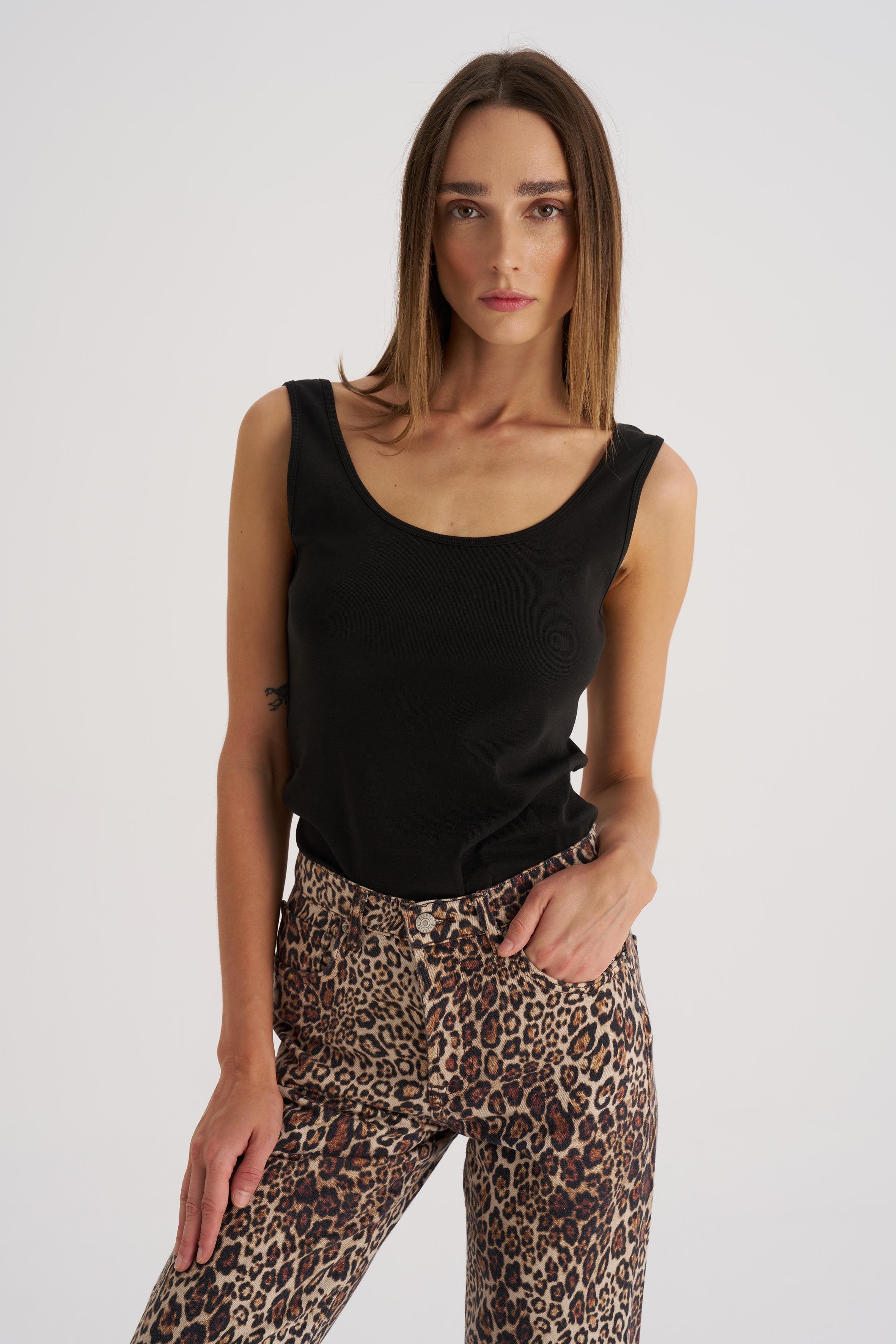 Leopar Desen Alexa Straight Fit Jean