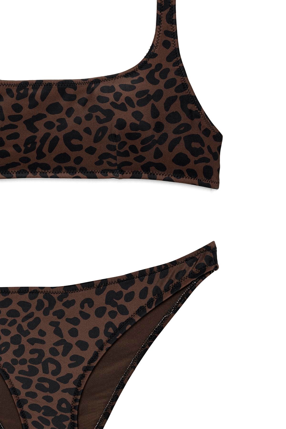 Leopar Desen Bodrum Kare Yaka Bikini