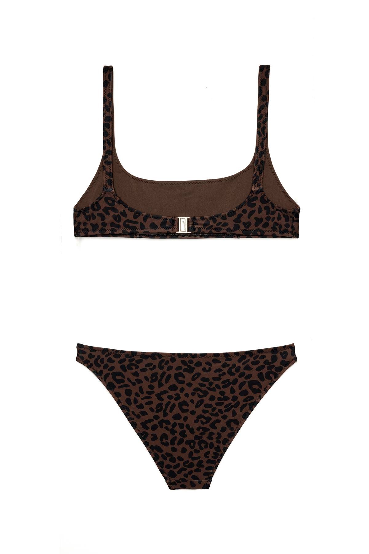 Leopar Desen Bodrum Kare Yaka Bikini