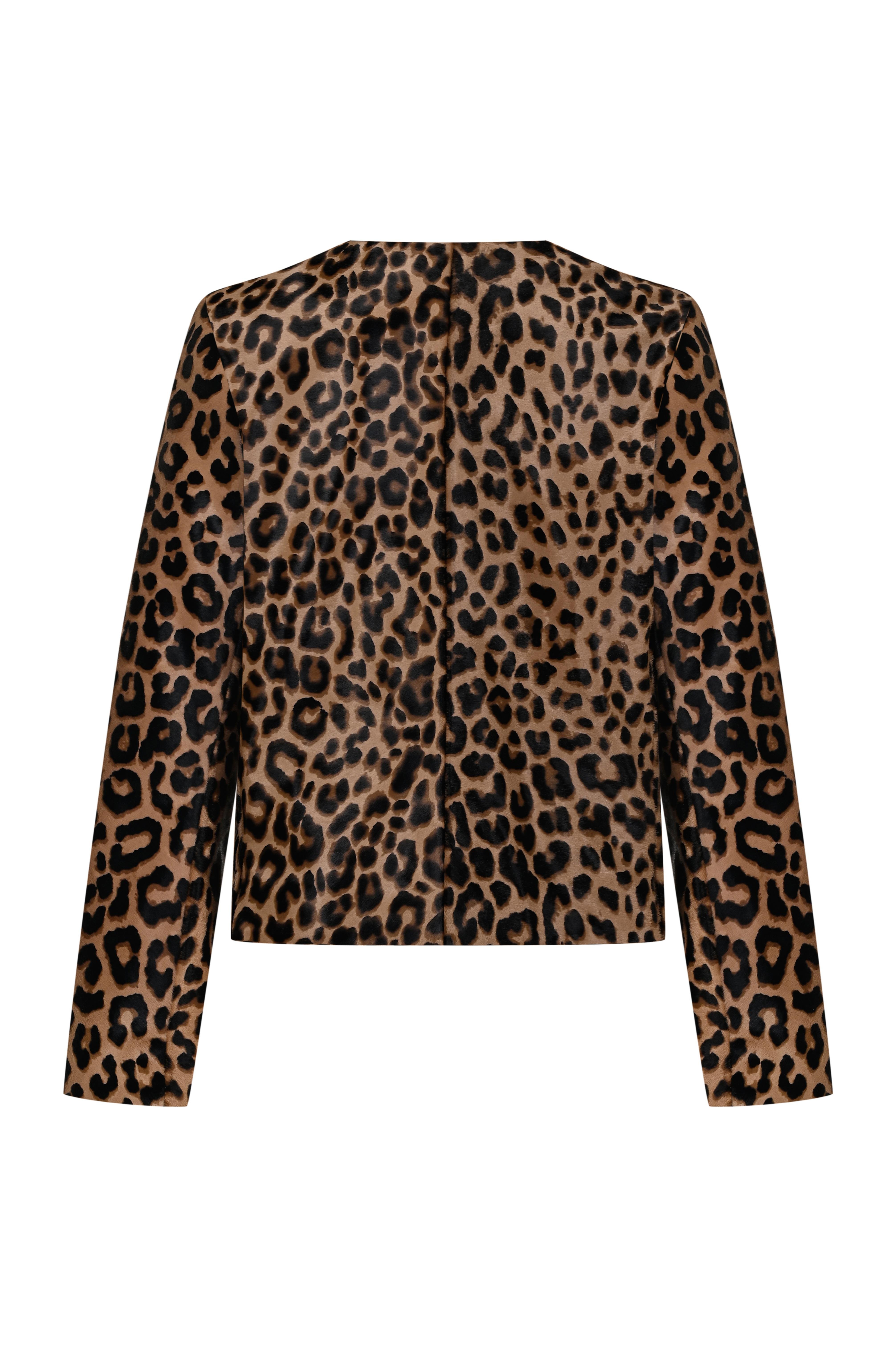 Leopar Desen Deri Kutu Form Ceket