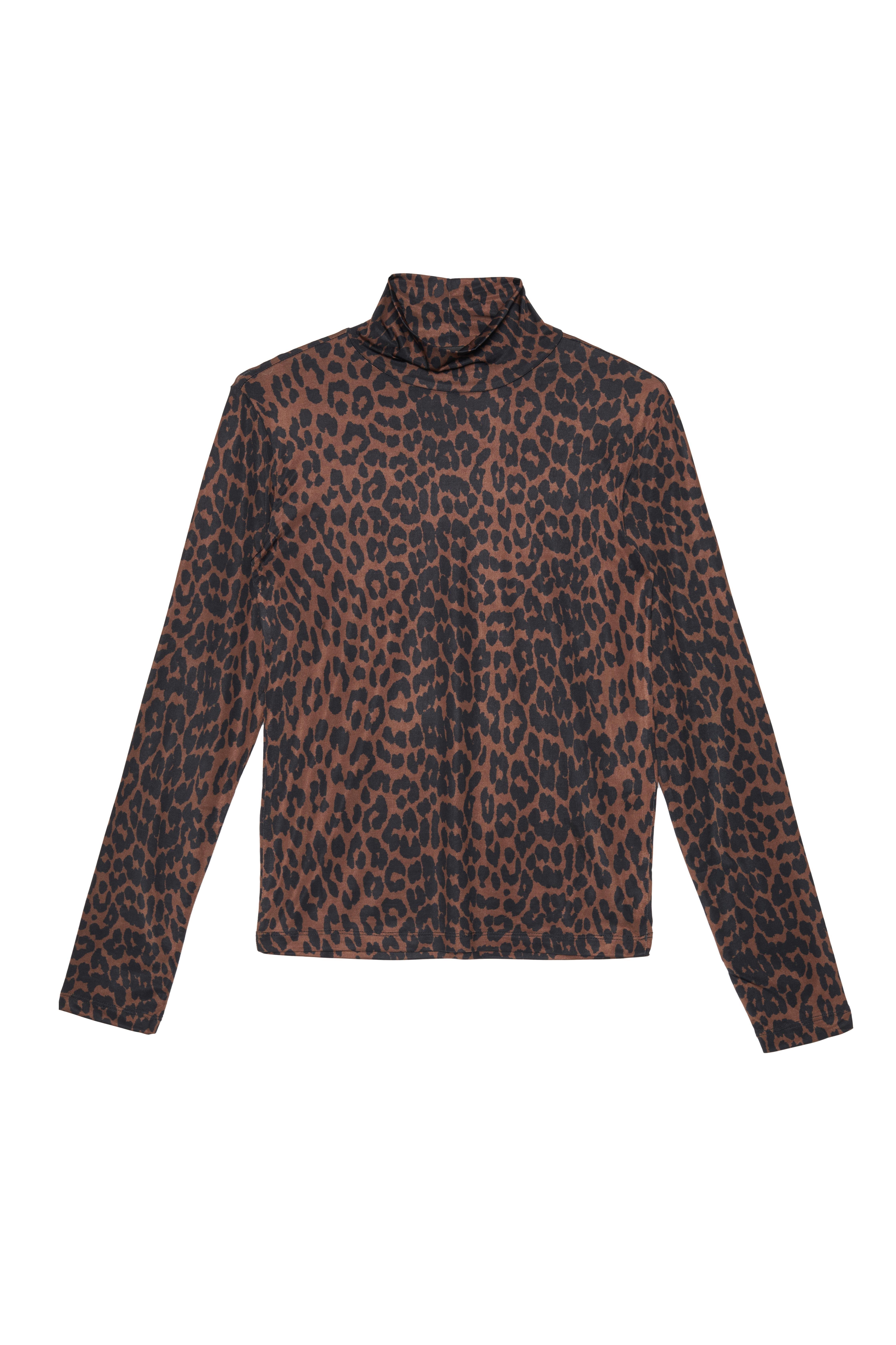 Leopar Desen Dik Yaka Bluz
